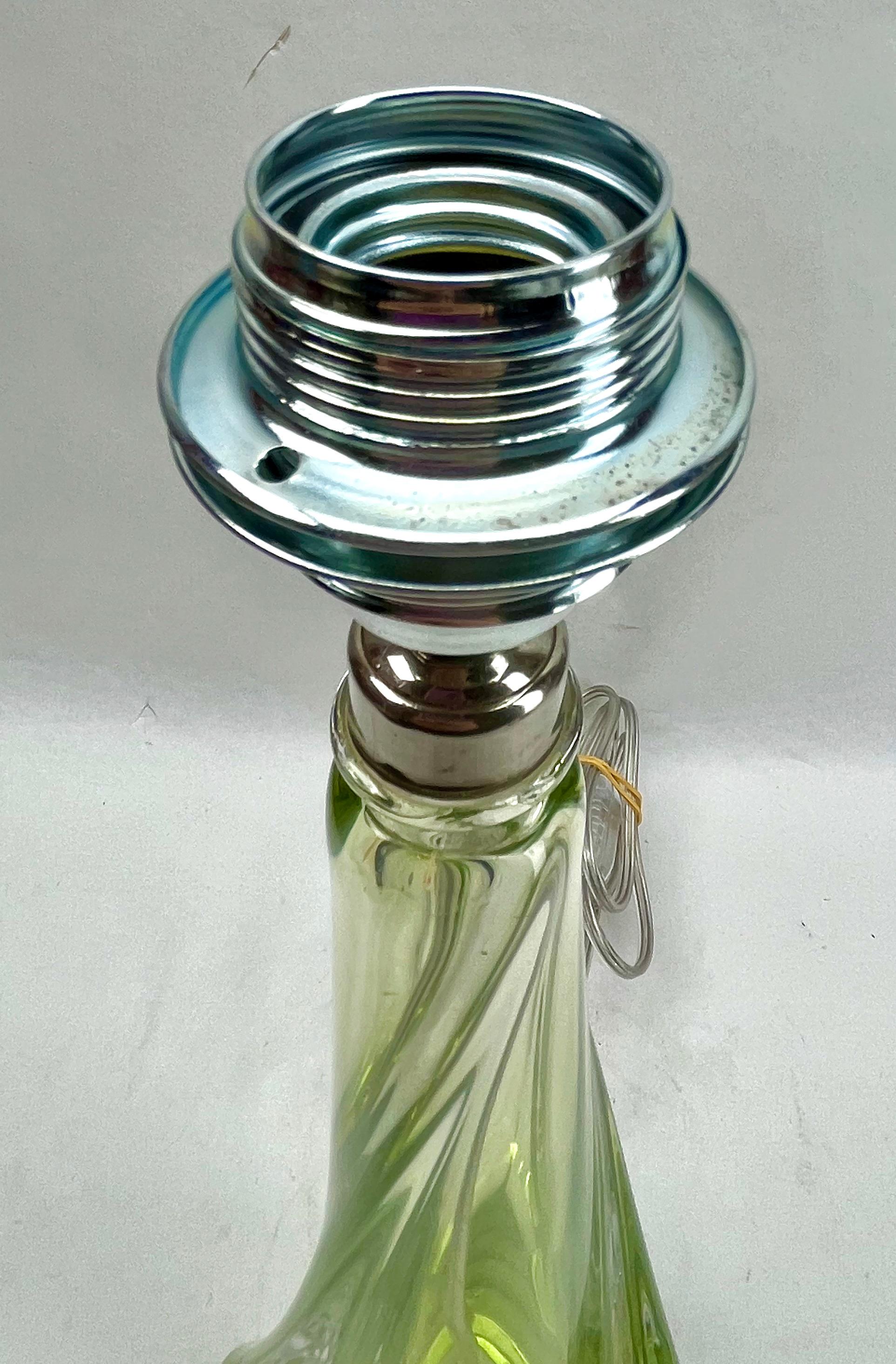 Val Saint Lambert Green 'Twisted Light' Crystal Table Lamp, Belgium 1950s For Sale 4