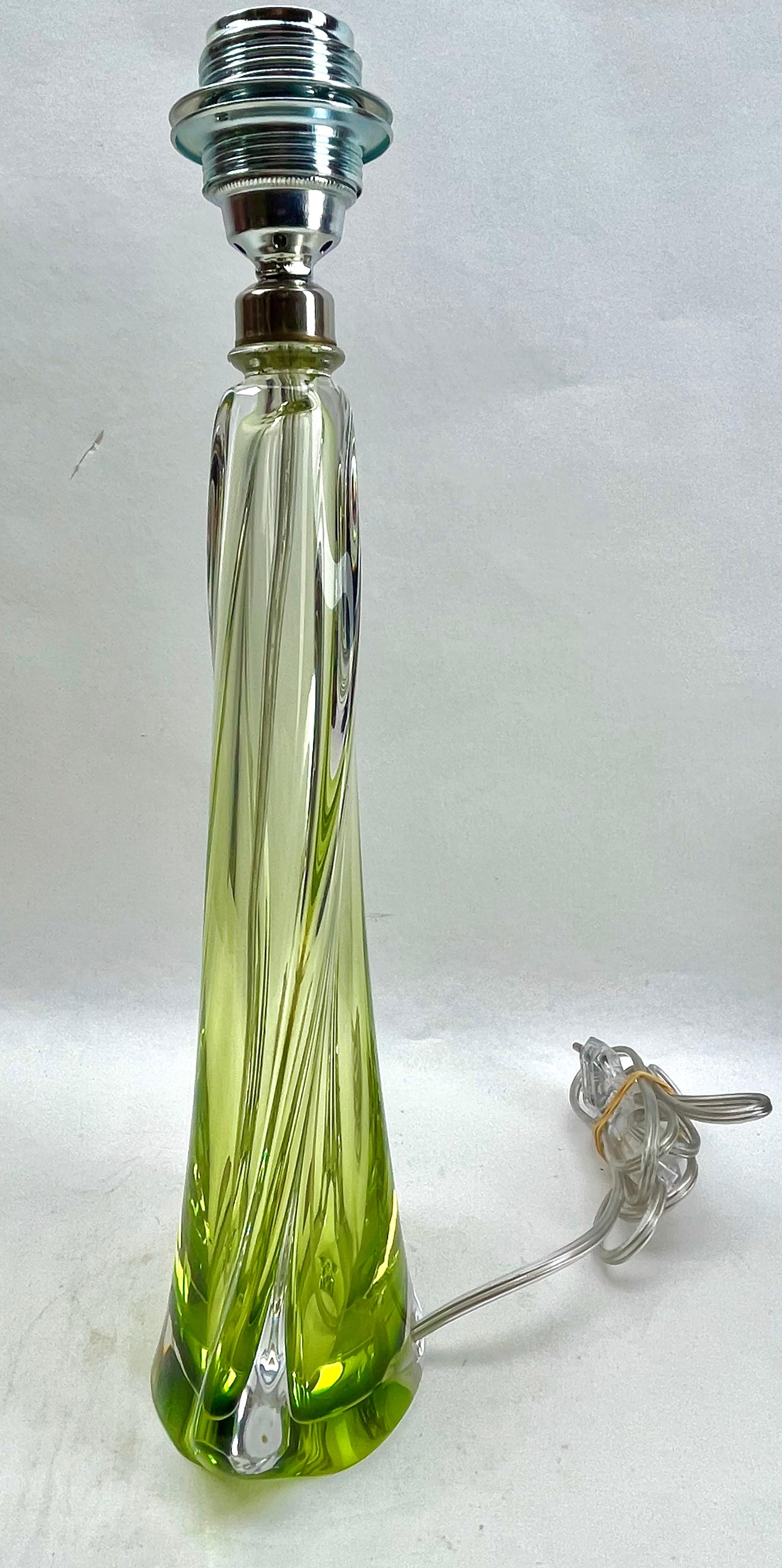 Hand-Crafted Val Saint Lambert Green 'Twisted Light' Crystal Table Lamp, Belgium 1950s For Sale