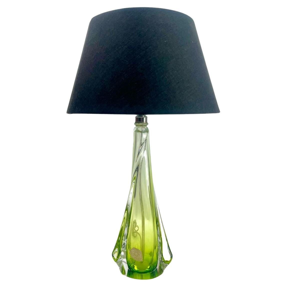 Val Saint Lambert Green 'Twisted Light' Crystal Table Lamp, Belgium 1950s For Sale
