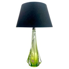 Retro Val Saint Lambert Green 'Twisted Light' Crystal Table Lamp, Belgium 1950s