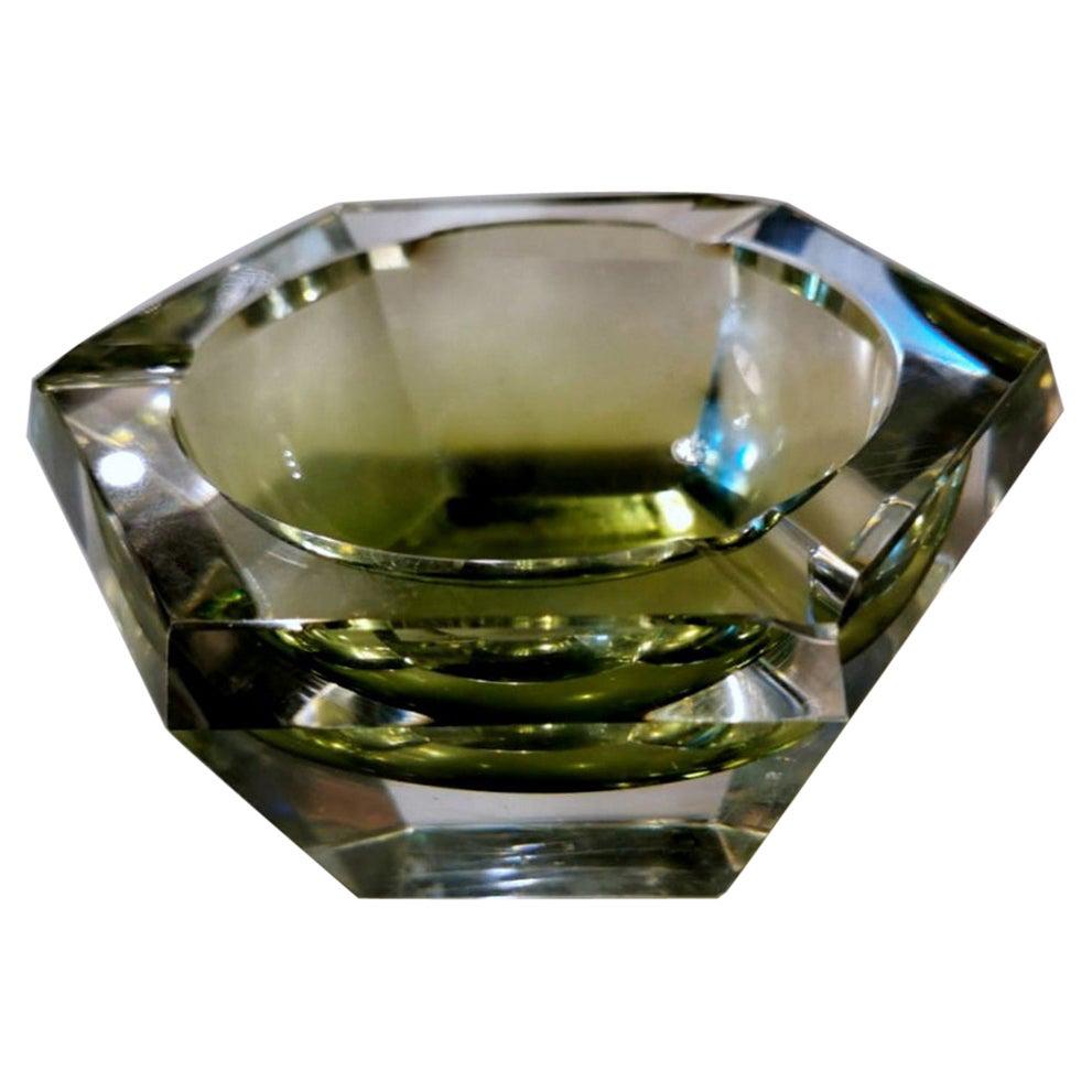 Val Saint Lambert Hexagonal Ashtray in Green Shaded Crystal