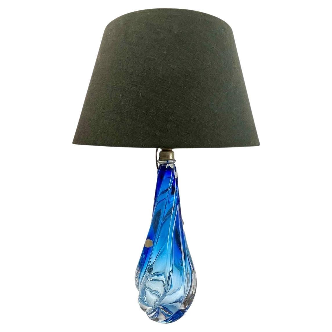 Val Saint Lambert Label in Cobalt blue 'Twisted Light' Crystal Table Lamp, 1953