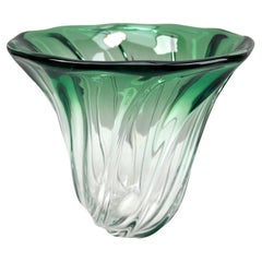 Retro Val Saint Lambert, Label Sculpted Crystal Vase with Green Core, Belgium