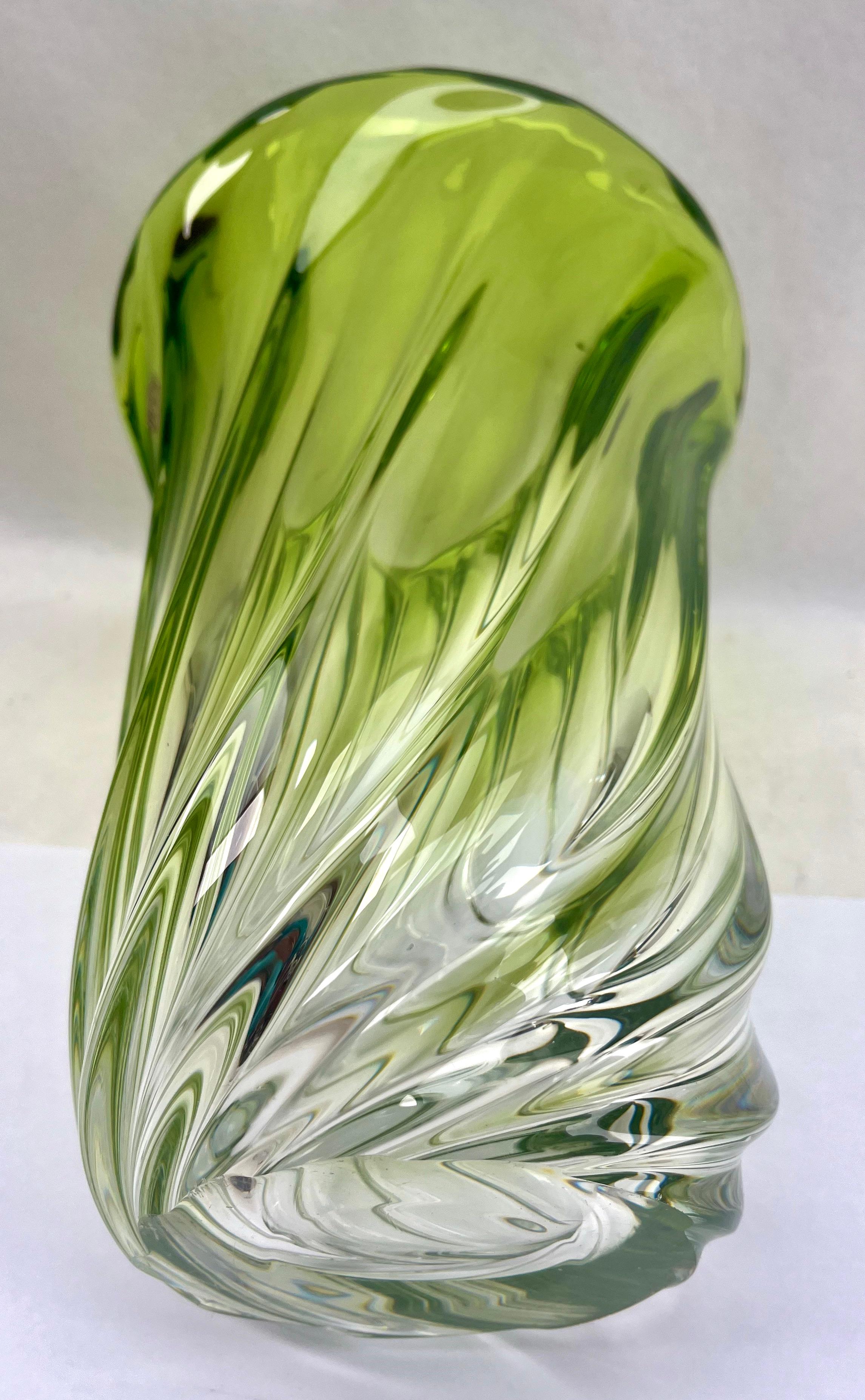 Val Saint Lambert, LABEL Sculpted Crystal Vase with Green Core, Belgium For Sale 3