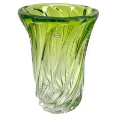 Antique Val Saint Lambert, LABEL Sculpted Crystal Vase with Green Core, Belgium