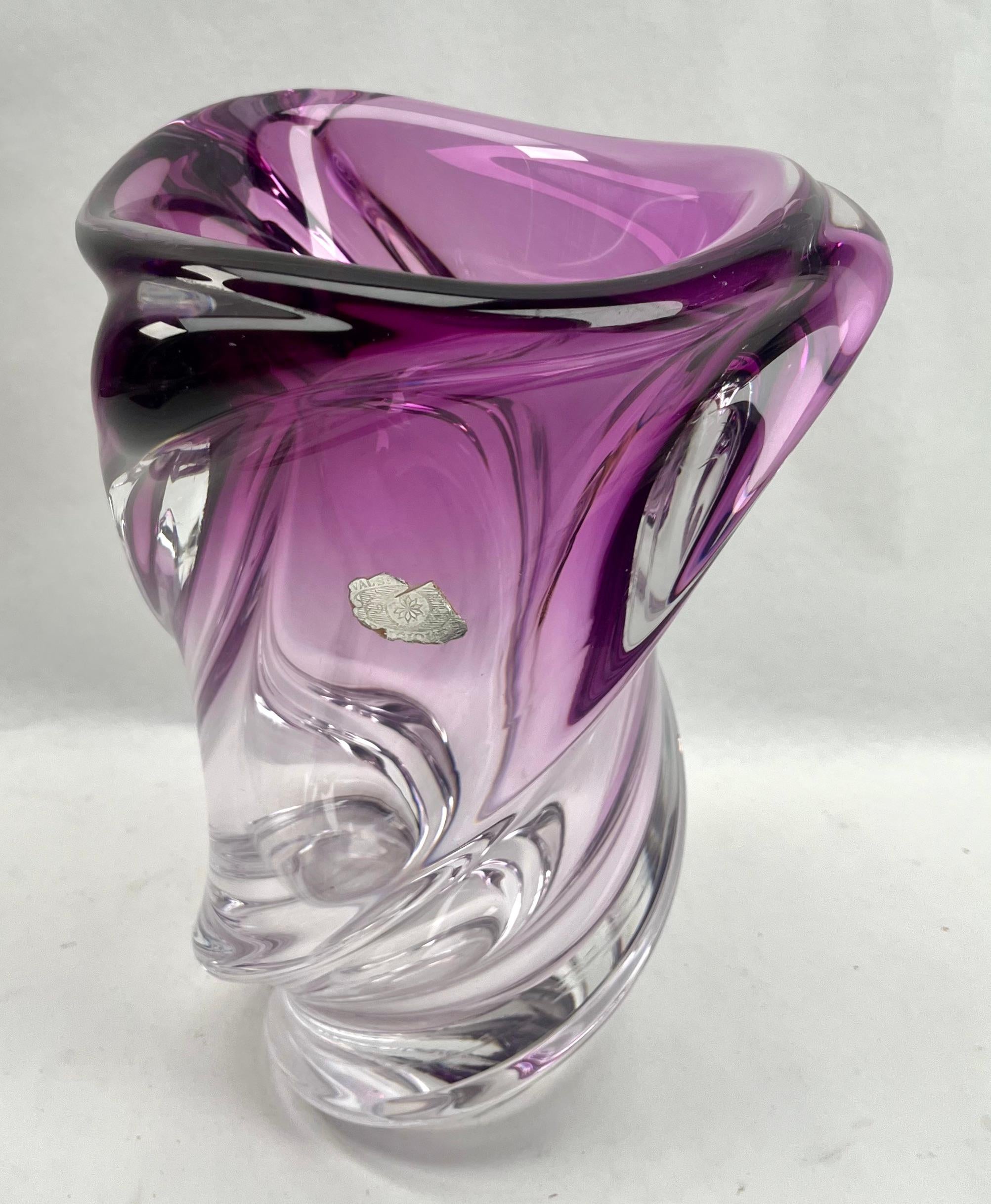 Belgian Val Saint Lambert Label Sculpted Crystal Vase with Sommerso Core, Belgium