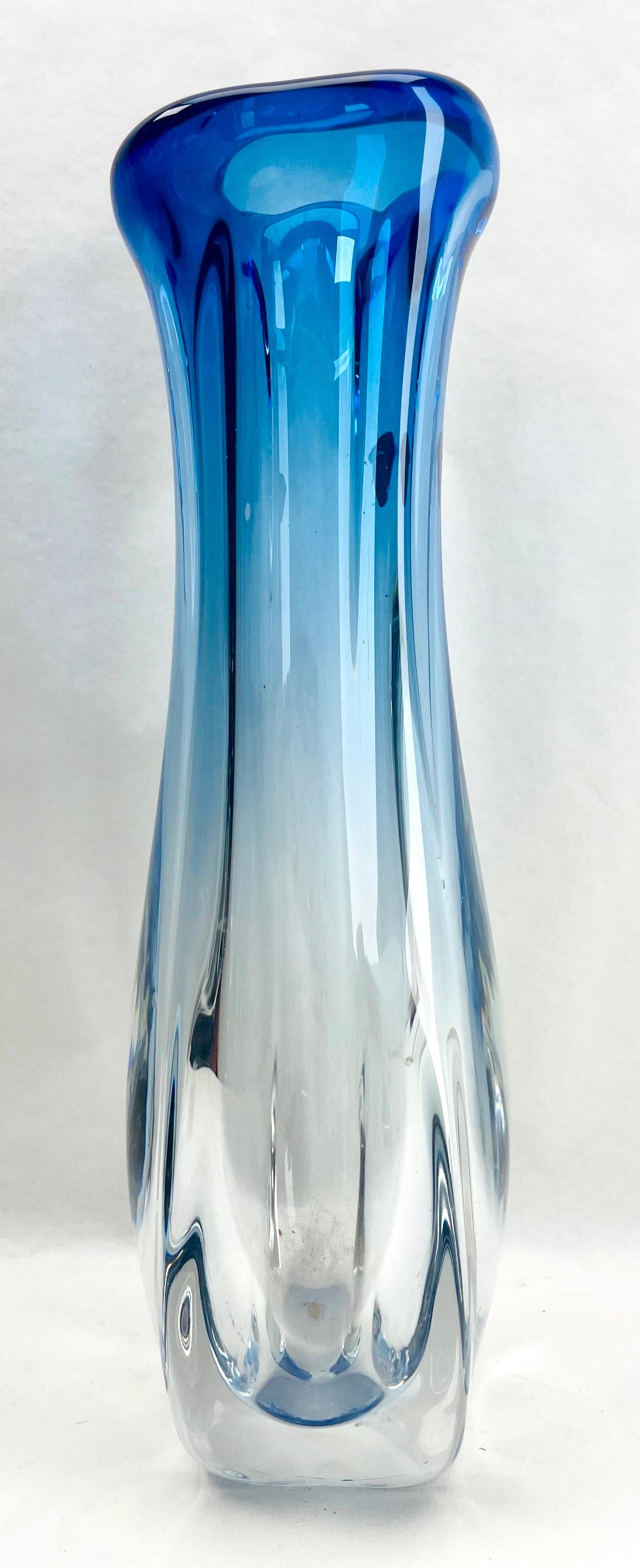 Belgian Val Saint Lambert Label Sculpted Crystal Vase with Sommerso Core, Belgium