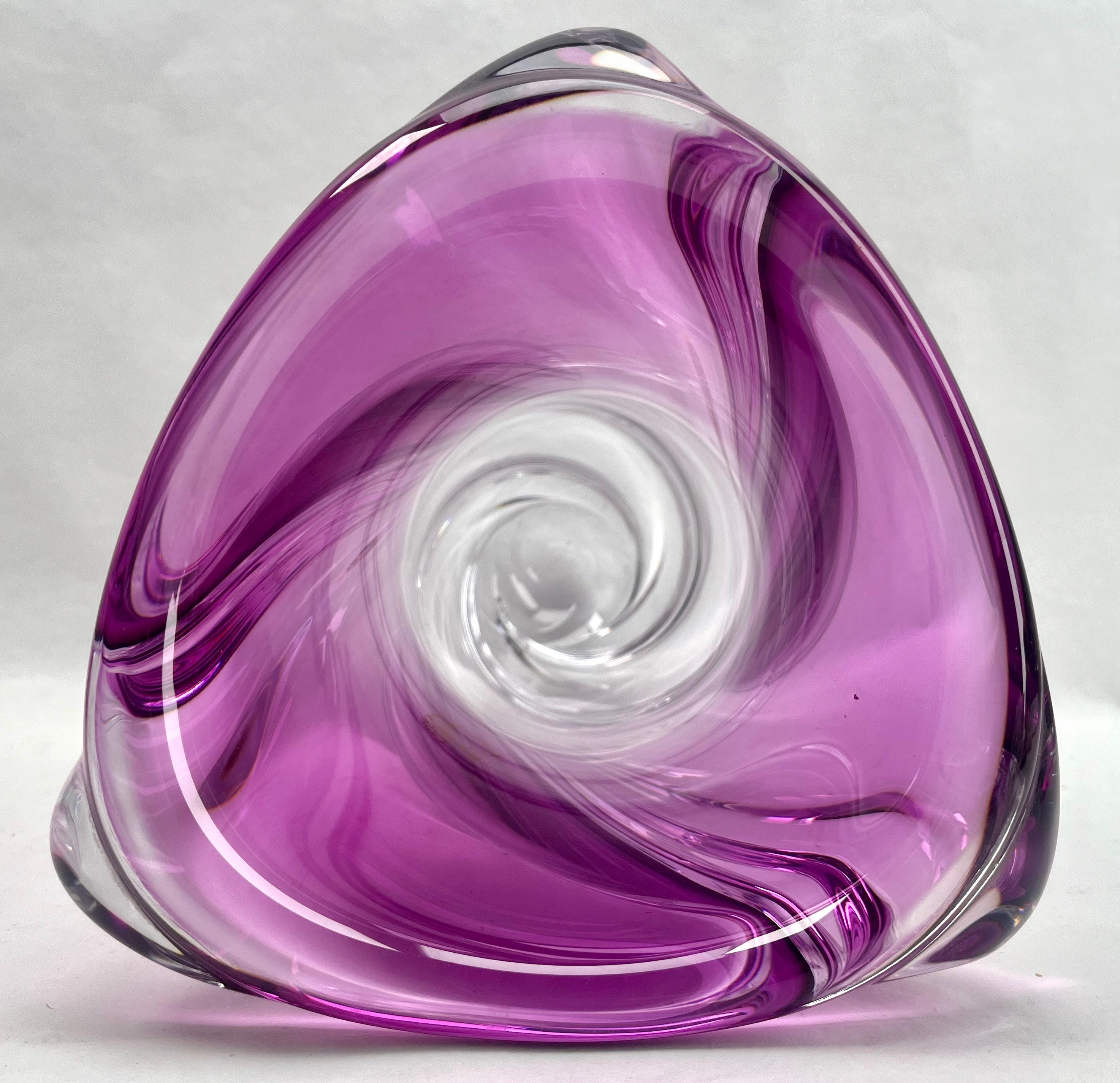 Hand-Crafted Val Saint Lambert Label Sculpted Crystal Vase with Sommerso Core, Belgium