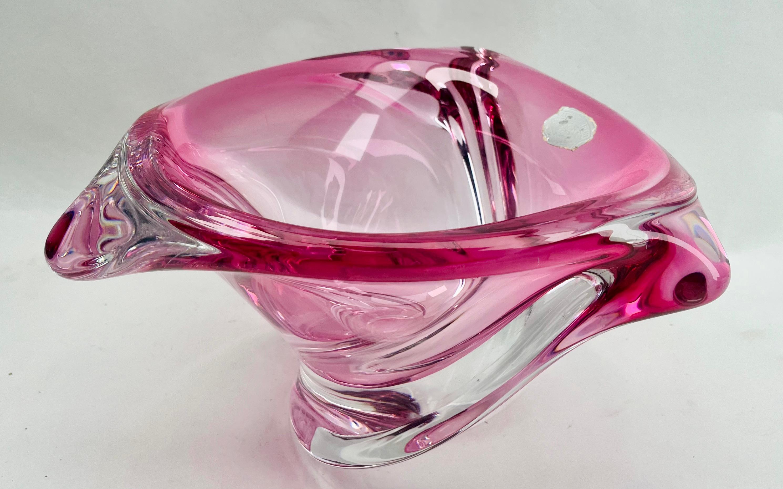 Hand-Crafted Val Saint Lambert Label Sculpted Crystal Vase with Sommerso Core, Belgium For Sale