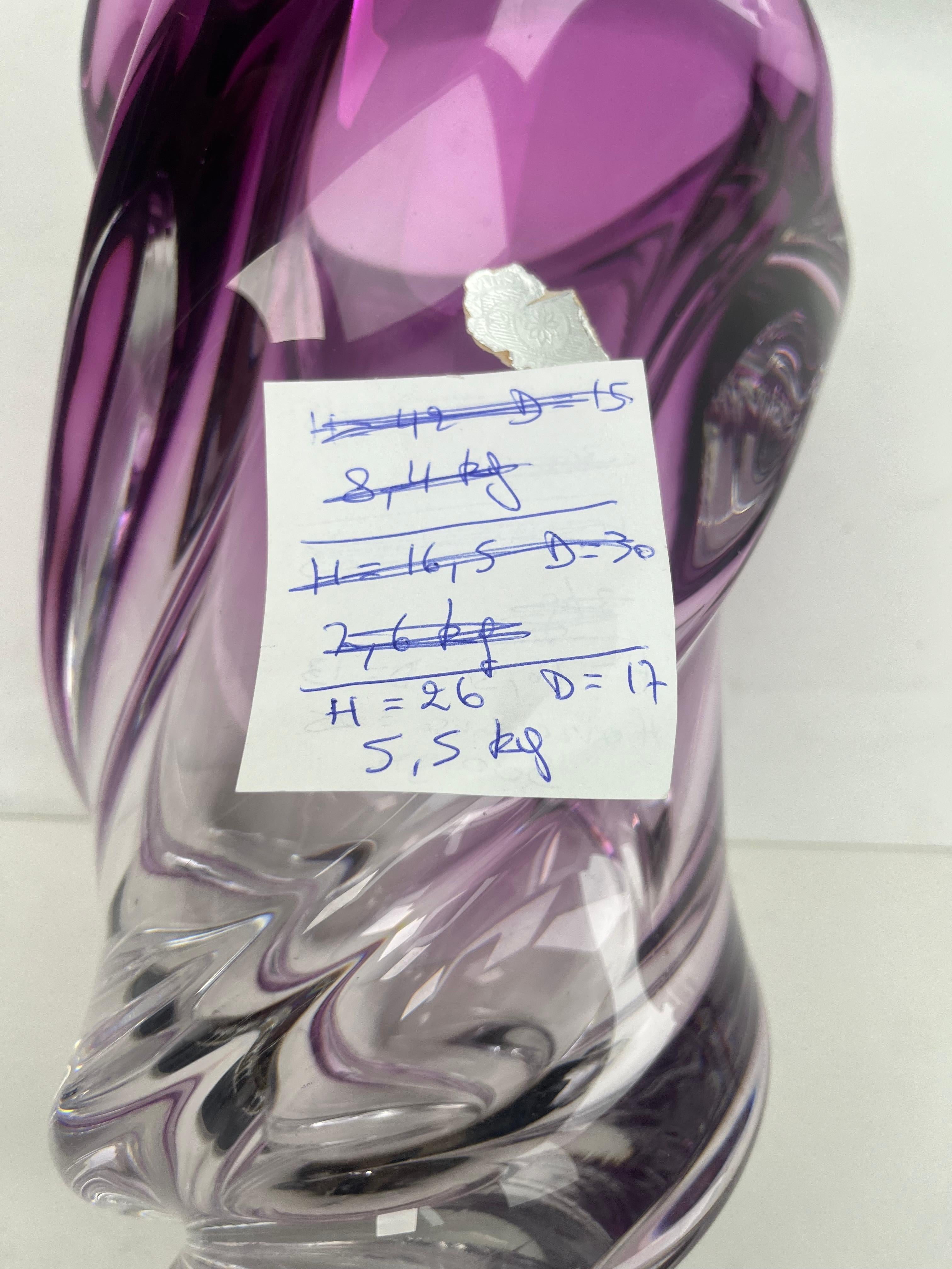 Val Saint Lambert Label Sculpted Crystal Vase with Sommerso Core, Belgium 1