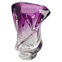 Val Saint Lambert Label Sculpted Crystal Vase with Sommerso Core, Belgium