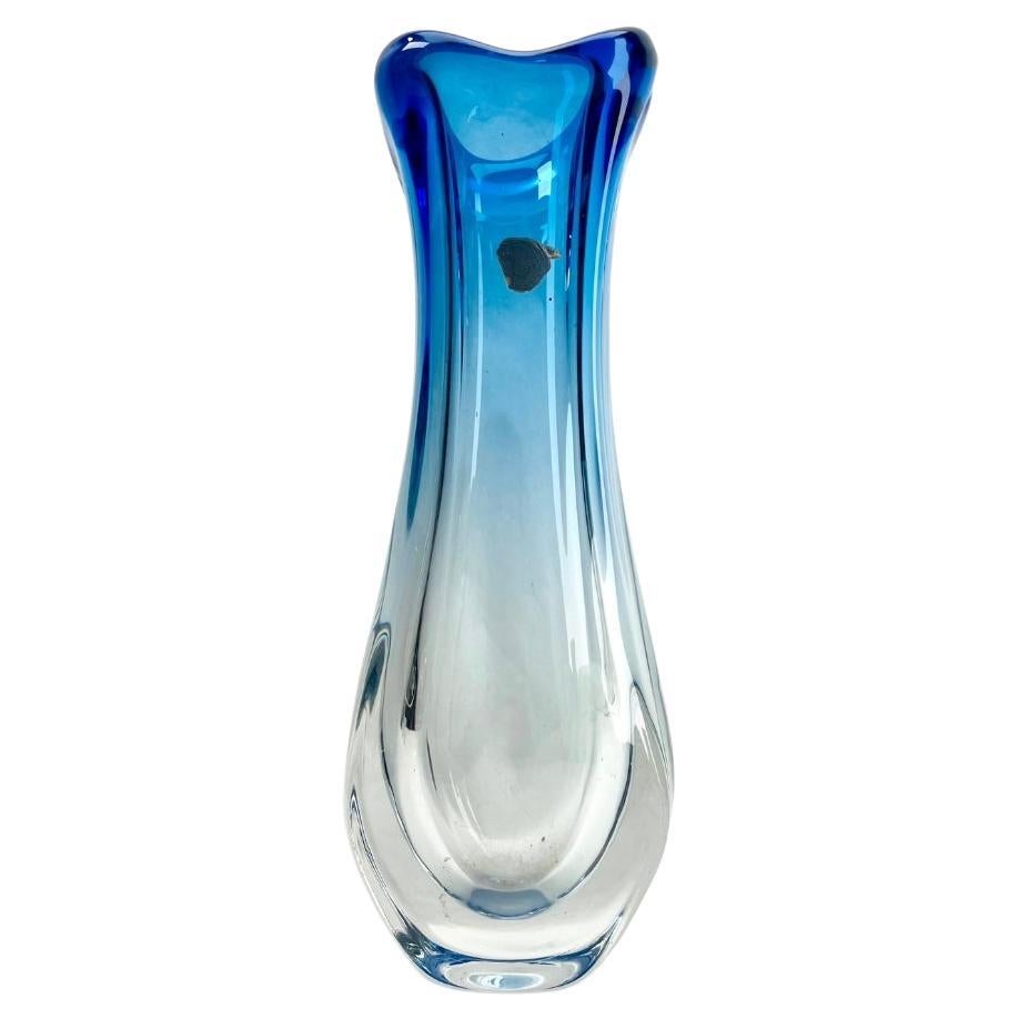 Val Saint Lambert Label Sculpted Crystal Vase with Sommerso Core, Belgium