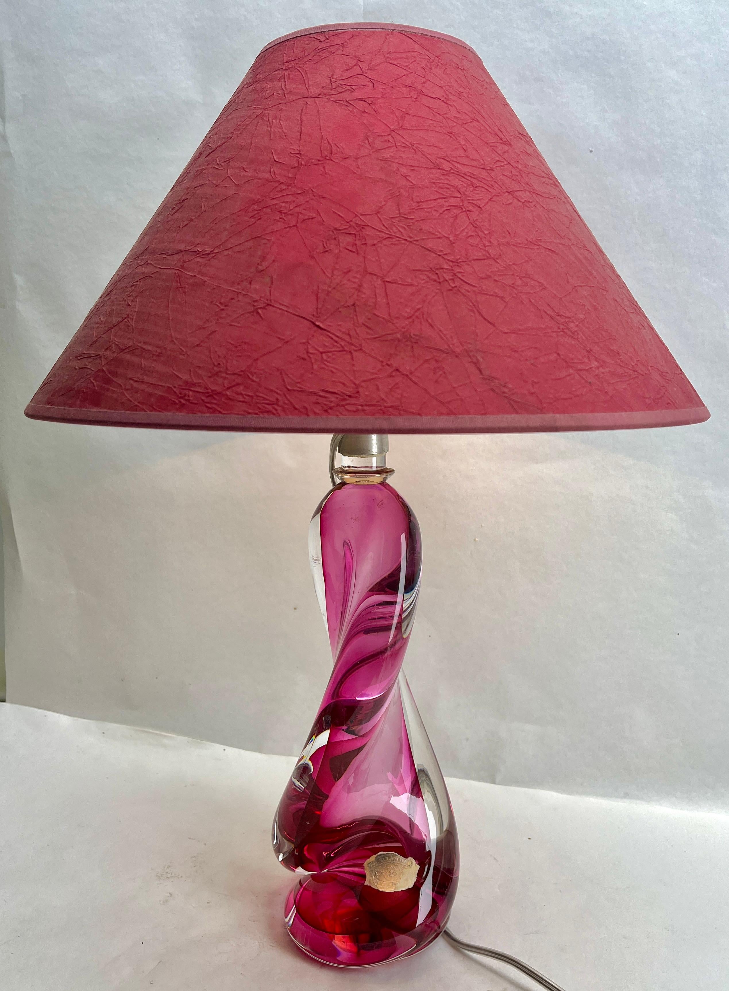 Belgian Val Saint Lambert Label Sommerso Technique Twisted Light Crystal Table Lamp For Sale
