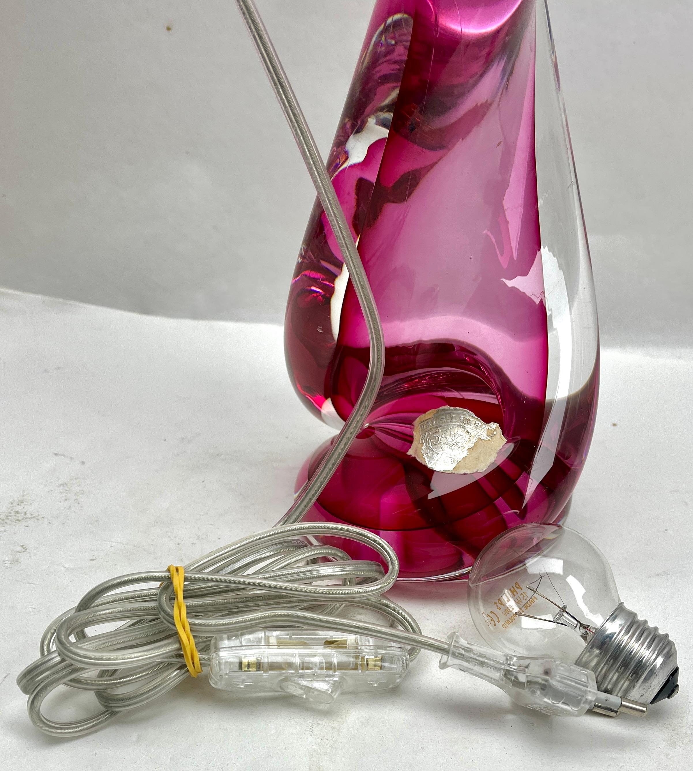 Hand-Crafted Val Saint Lambert Label Sommerso Technique Twisted Light Crystal Table Lamp For Sale