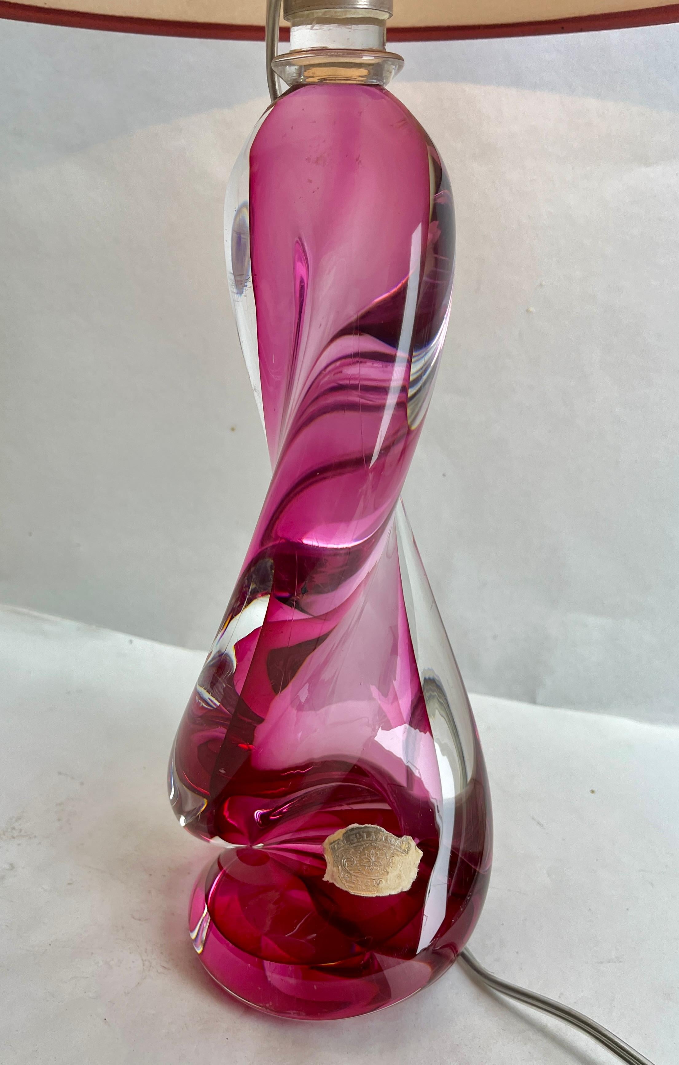 Val Saint Lambert Label Sommerso Technique Twisted Light Crystal Table Lamp For Sale 1