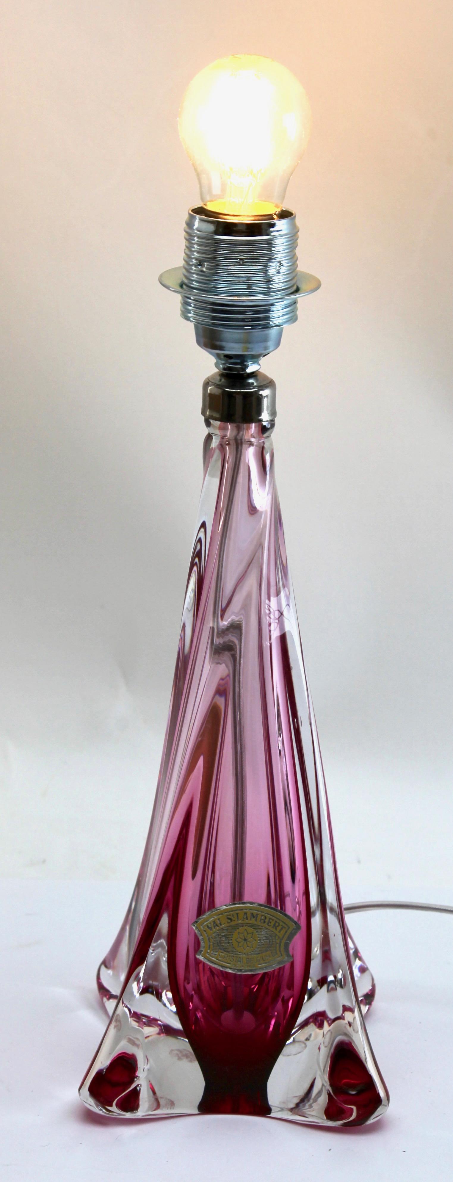 Mid-Century Modern Val Saint Lambert Label 'Twisted Light' Crystal Glass Table Lamp, 1953