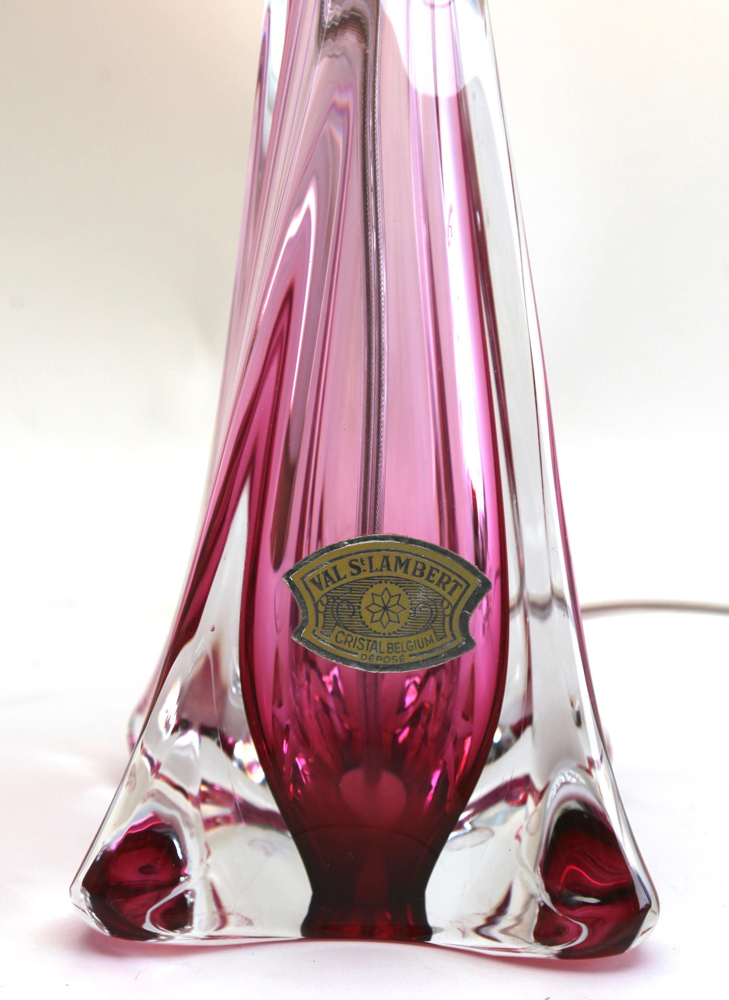 Belgian Val Saint Lambert Label 'Twisted Light' Crystal Glass Table Lamp, 1953