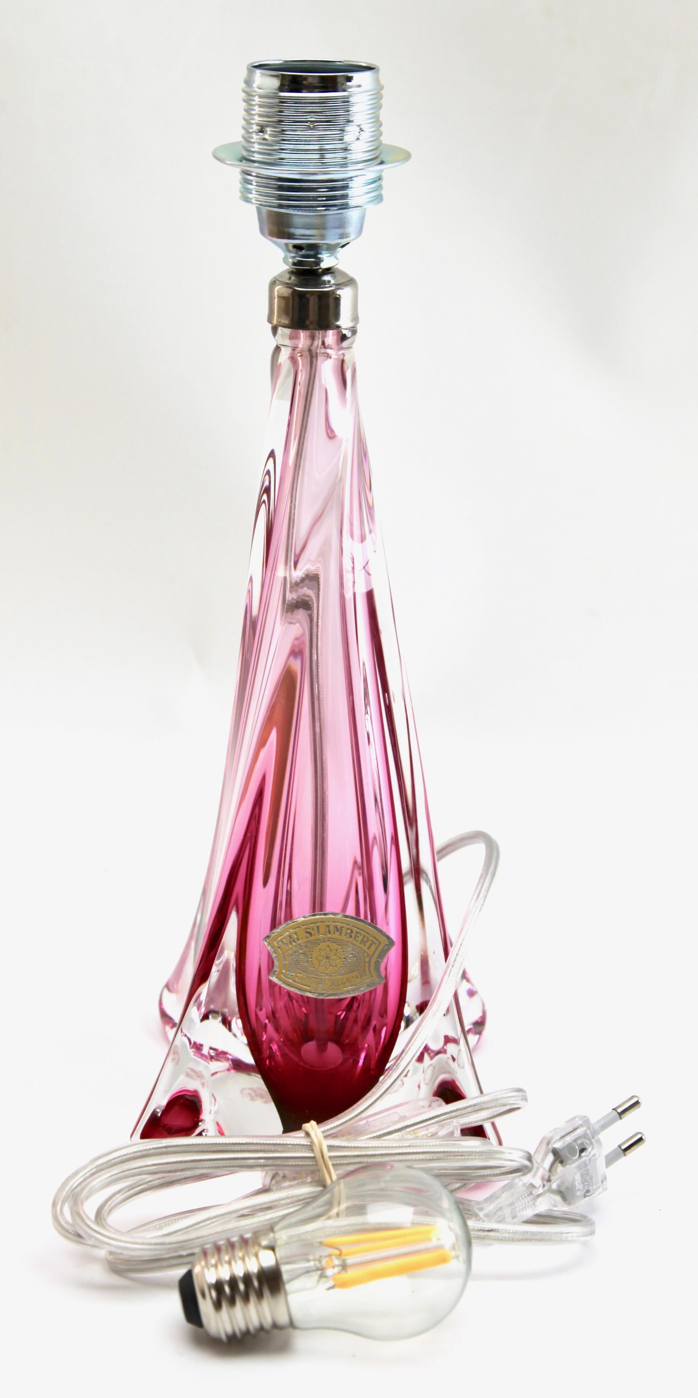 Hand-Crafted Val Saint Lambert Label 'Twisted Light' Crystal Glass Table Lamp, 1953