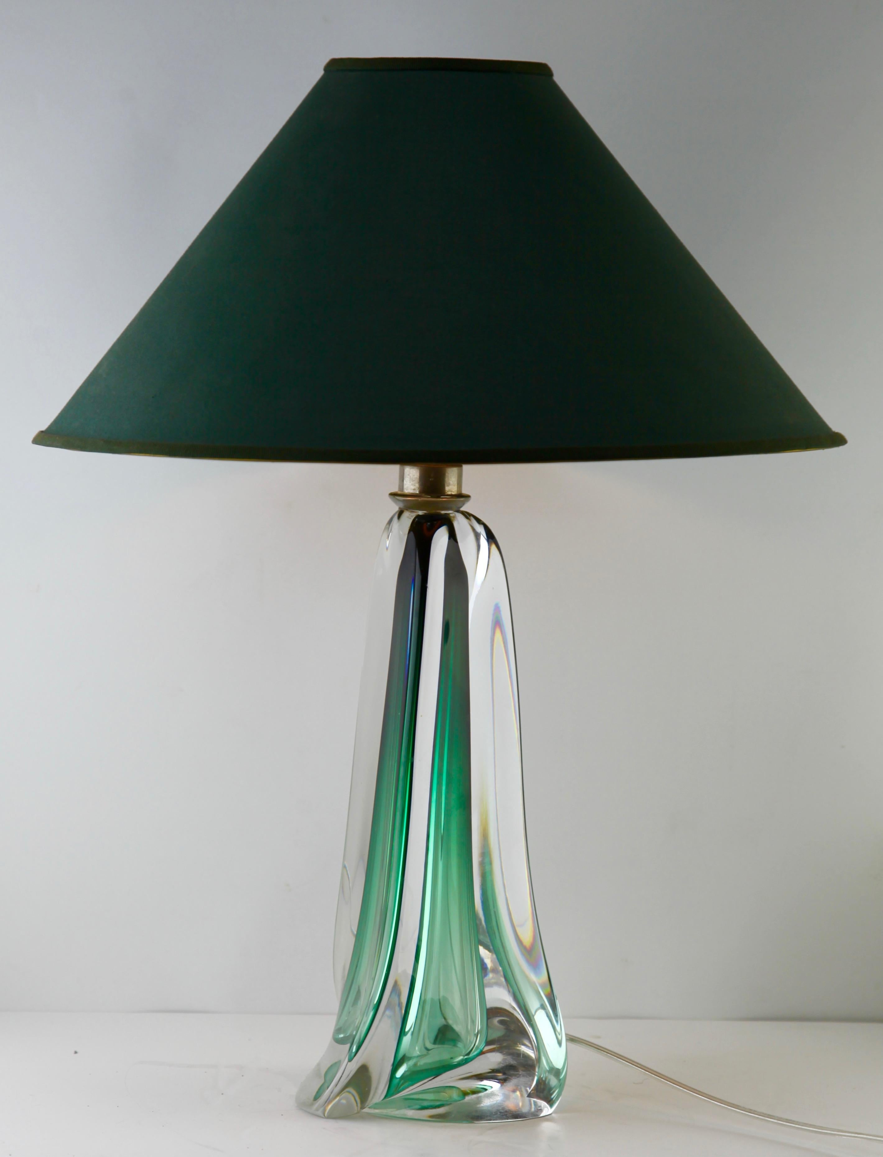 Belgian Val Saint Lambert Label 'Twisted Light' Crystal Large Table Lamp, 1950s