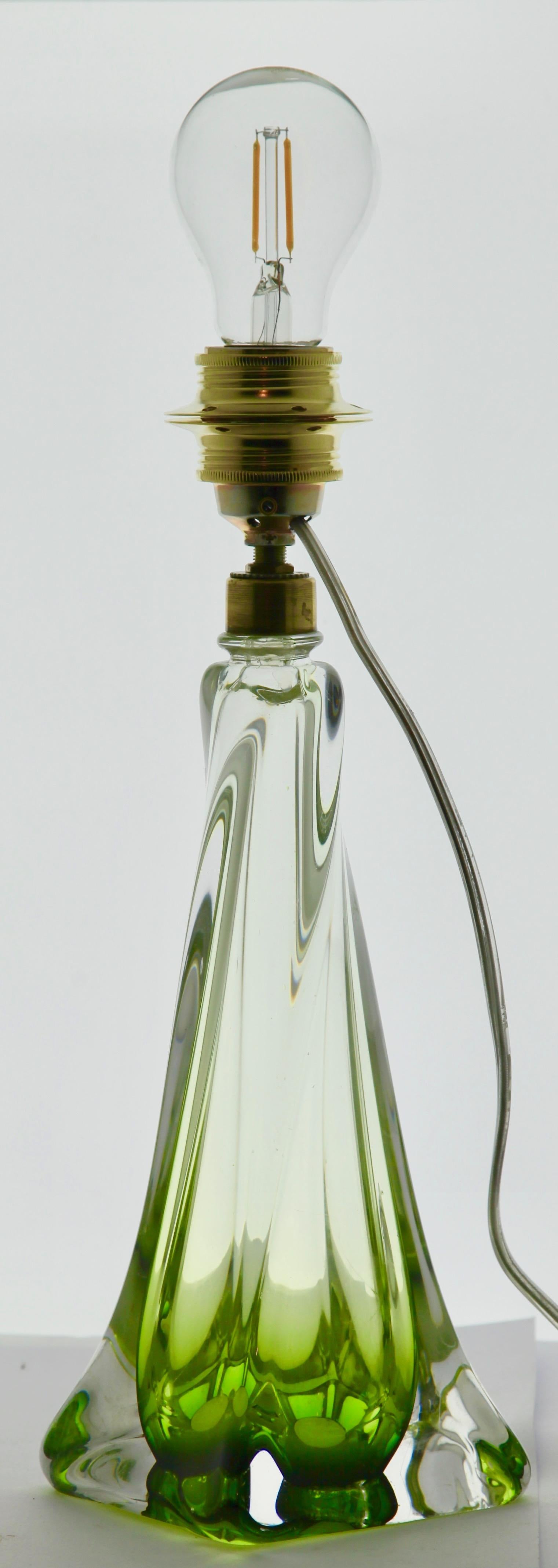 Belgian Val Saint Lambert Label 'Twisted Light' Crystal Table Lamp in Emerald Green