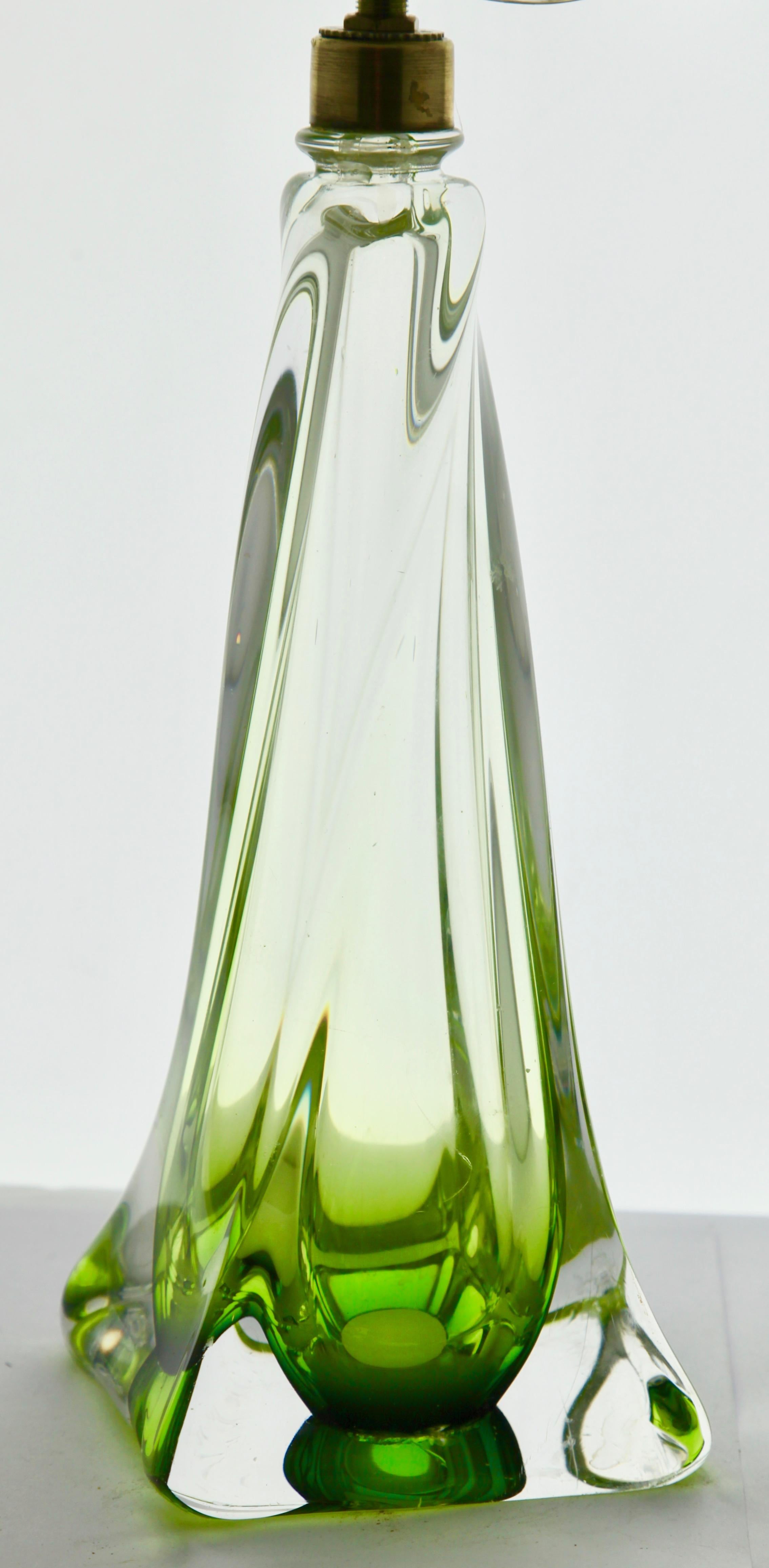 Hand-Crafted Val Saint Lambert Label 'Twisted Light' Crystal Table Lamp in Emerald Green