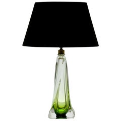 Val Saint Lambert Label 'Twisted Light' Crystal Table Lamp in Emerald Green