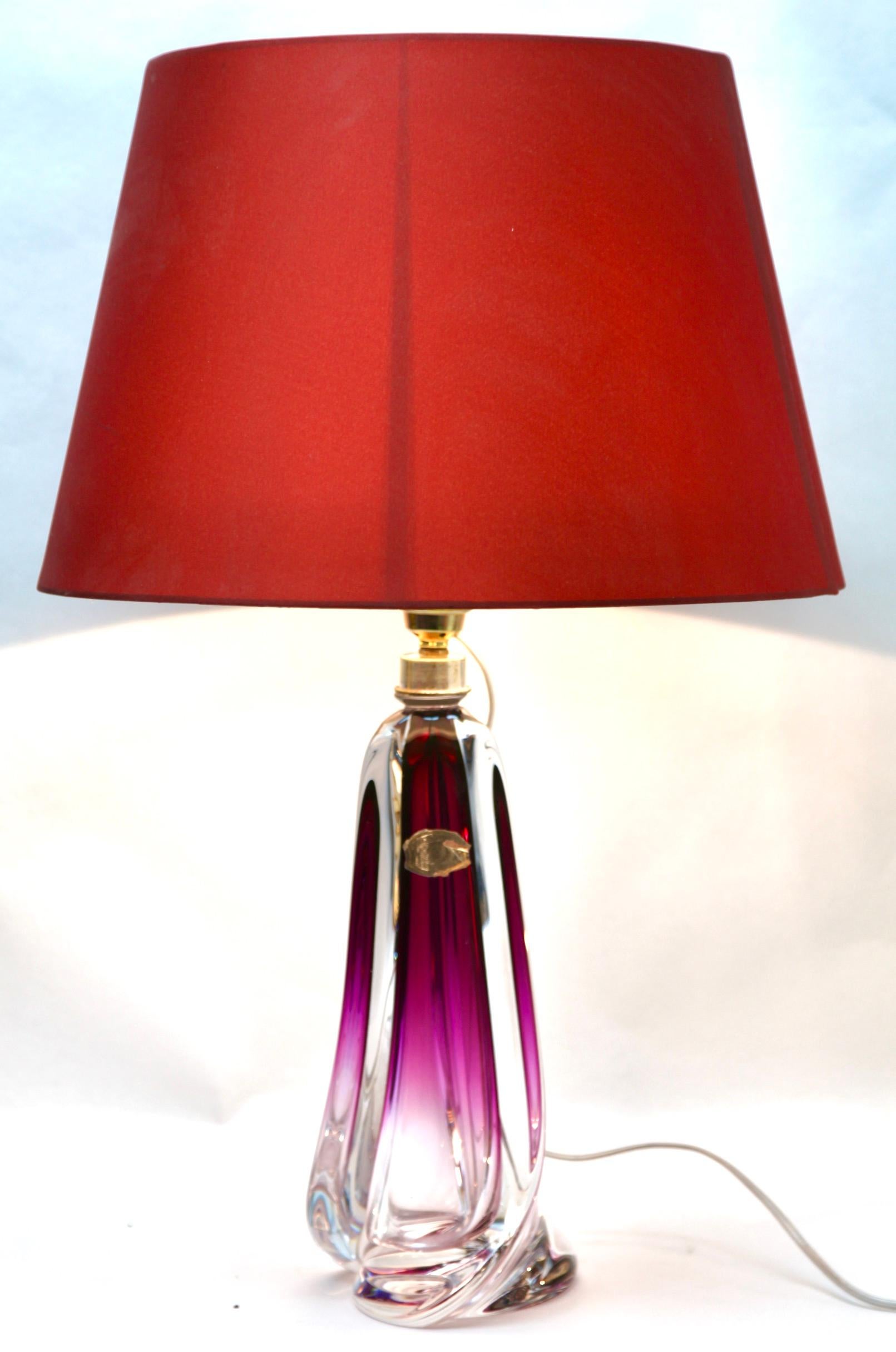 Val Saint Lambert Label 'Twisted Table Lamp + Large Vasse Crystal 1952 For Sale 1