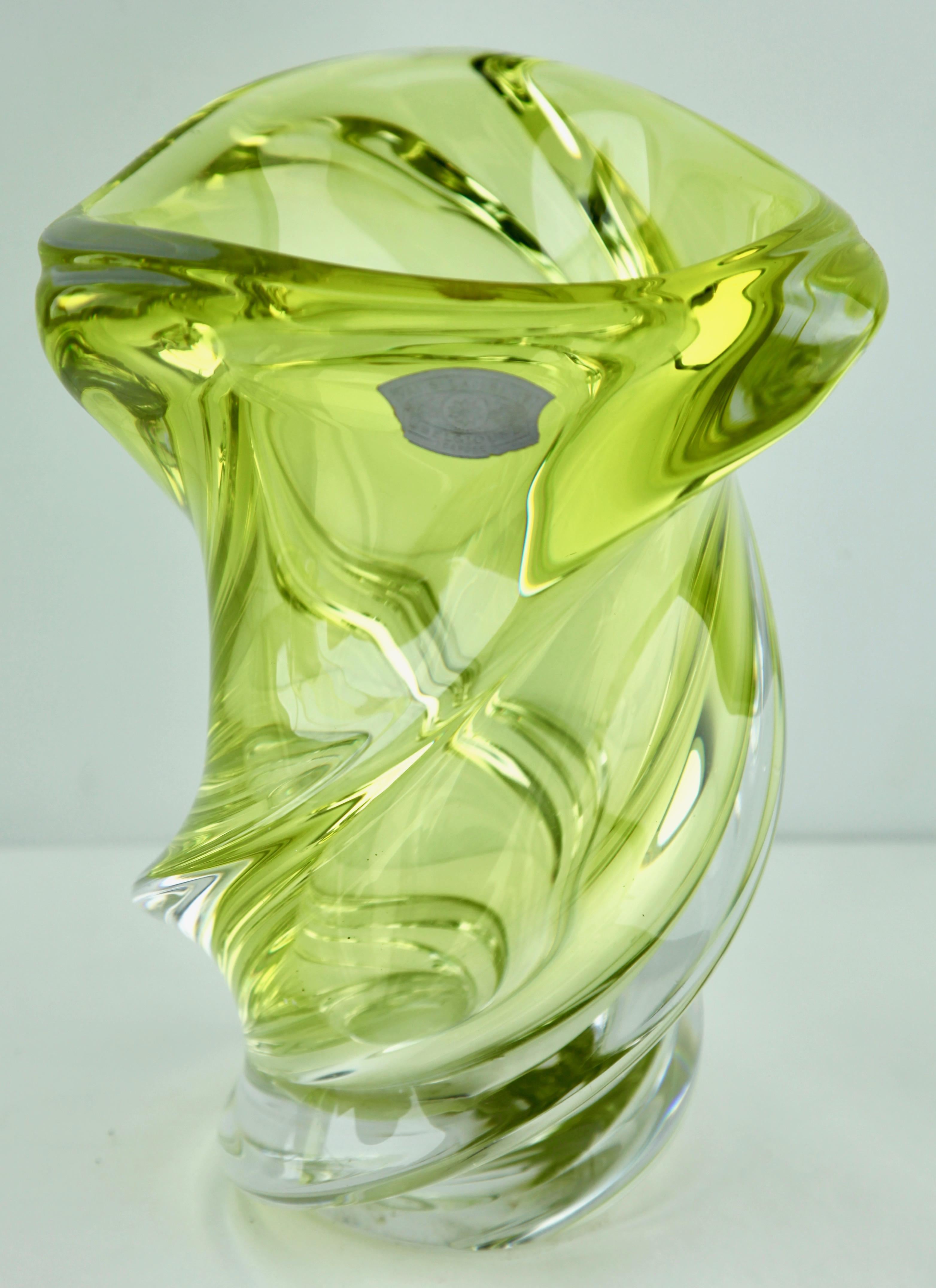 Mid-Century Modern Val Saint Lambert Label 'Twisted Light' Crystal Glass Table Lamp and Vase