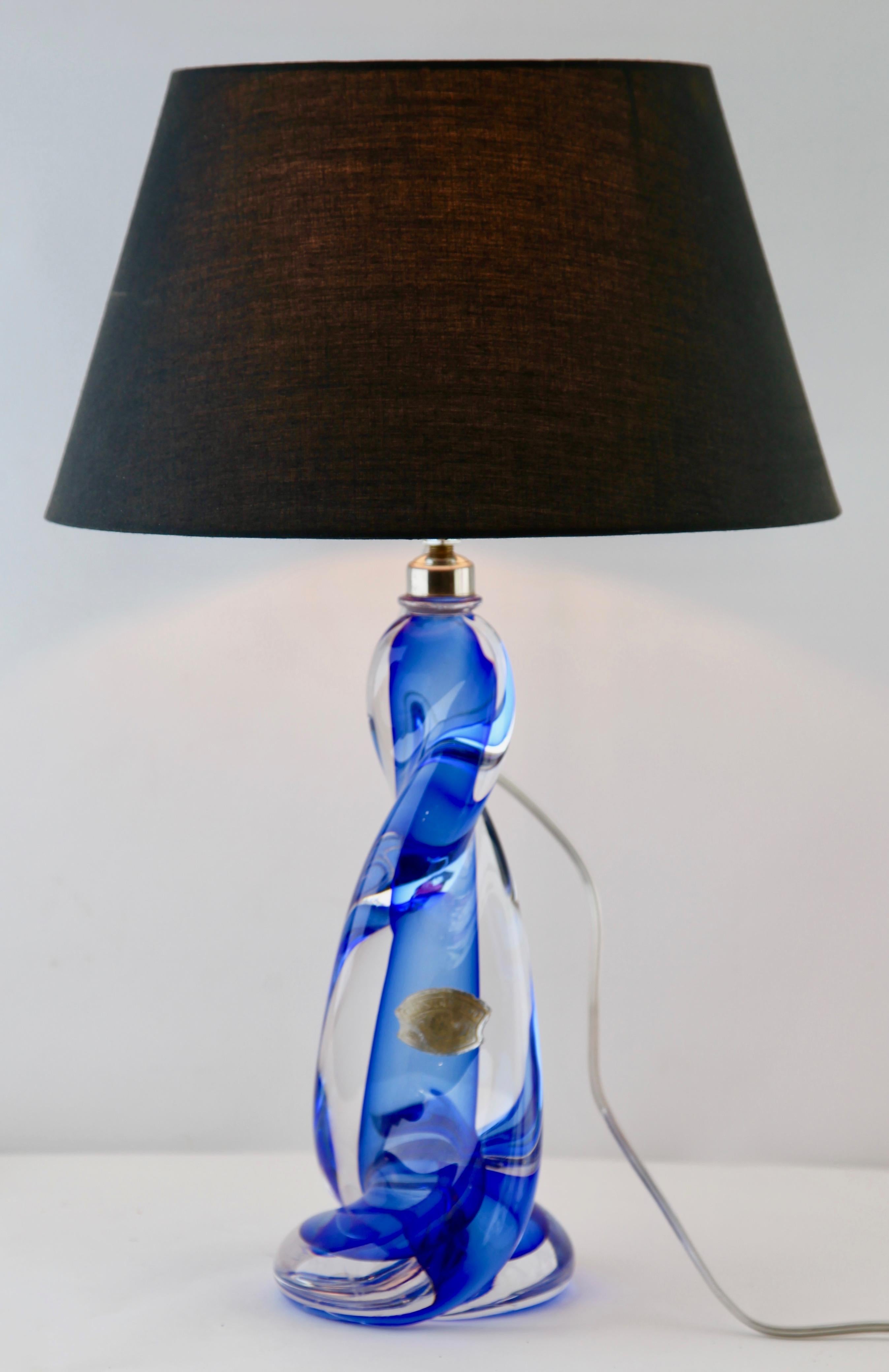 Mid-Century Modern Val Saint Lambert Label 'Twisted Light' Crystal Glass Table Lamp