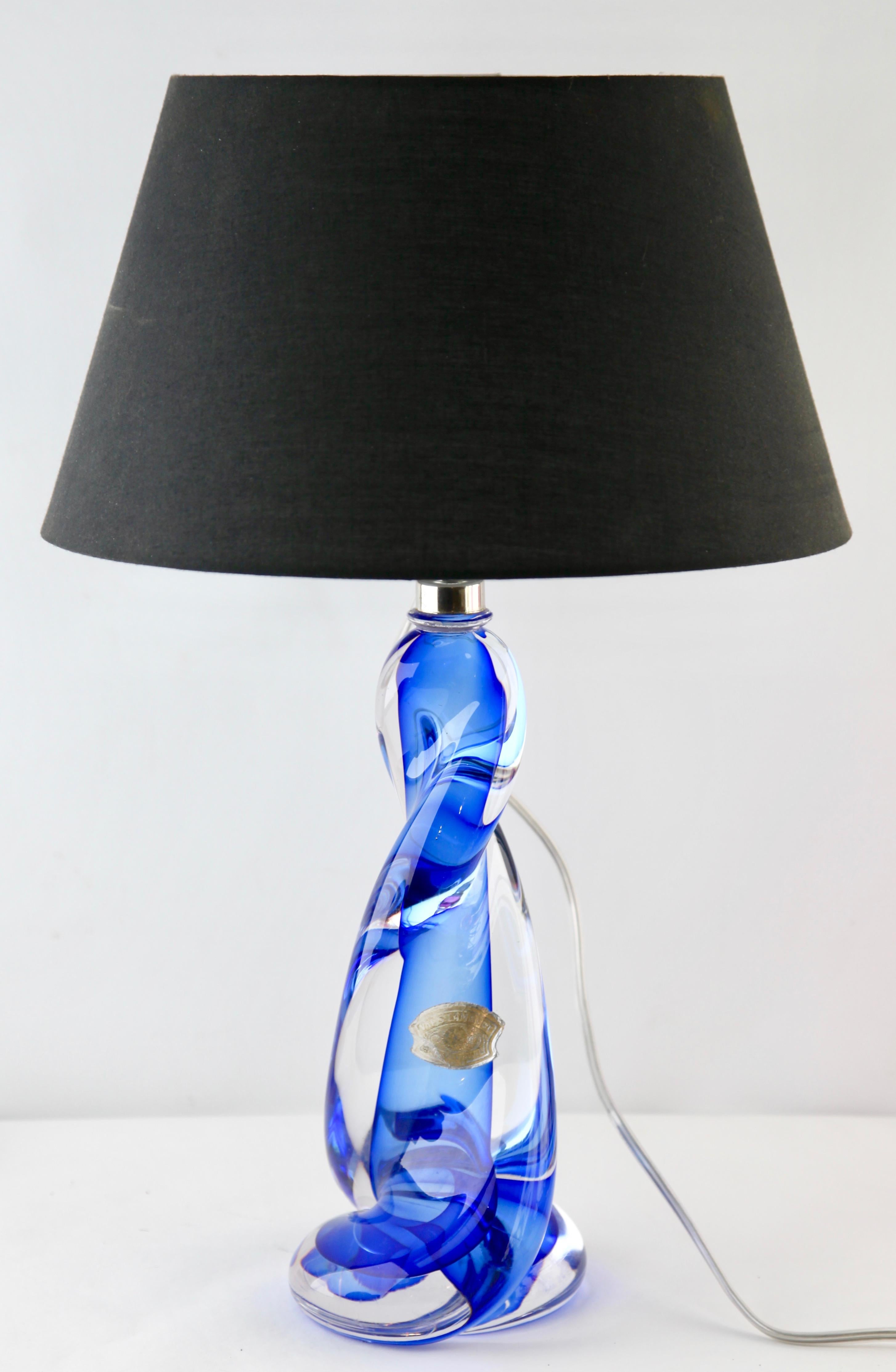 Belgian Val Saint Lambert Label 'Twisted Light' Crystal Glass Table Lamp