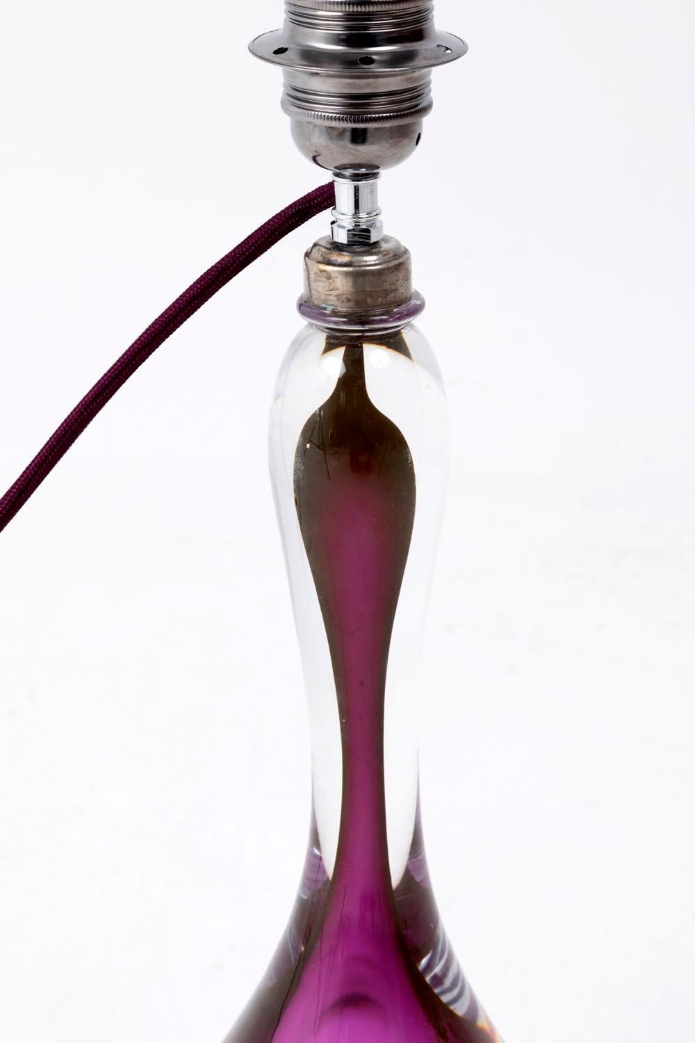 Belgian Val-Saint-Lambert, Lamp in Transparent and Purple Moulded Crystal, 1960s For Sale