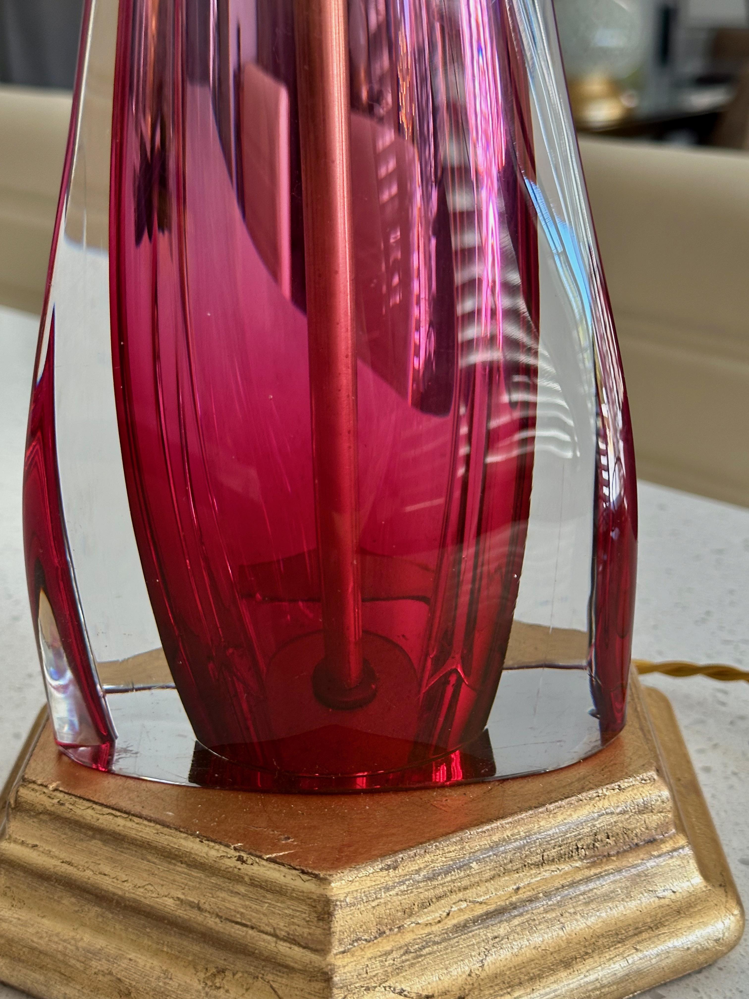 Val Saint Lambert Lamp Ruby Red Crystal Table Lamp For Sale 4