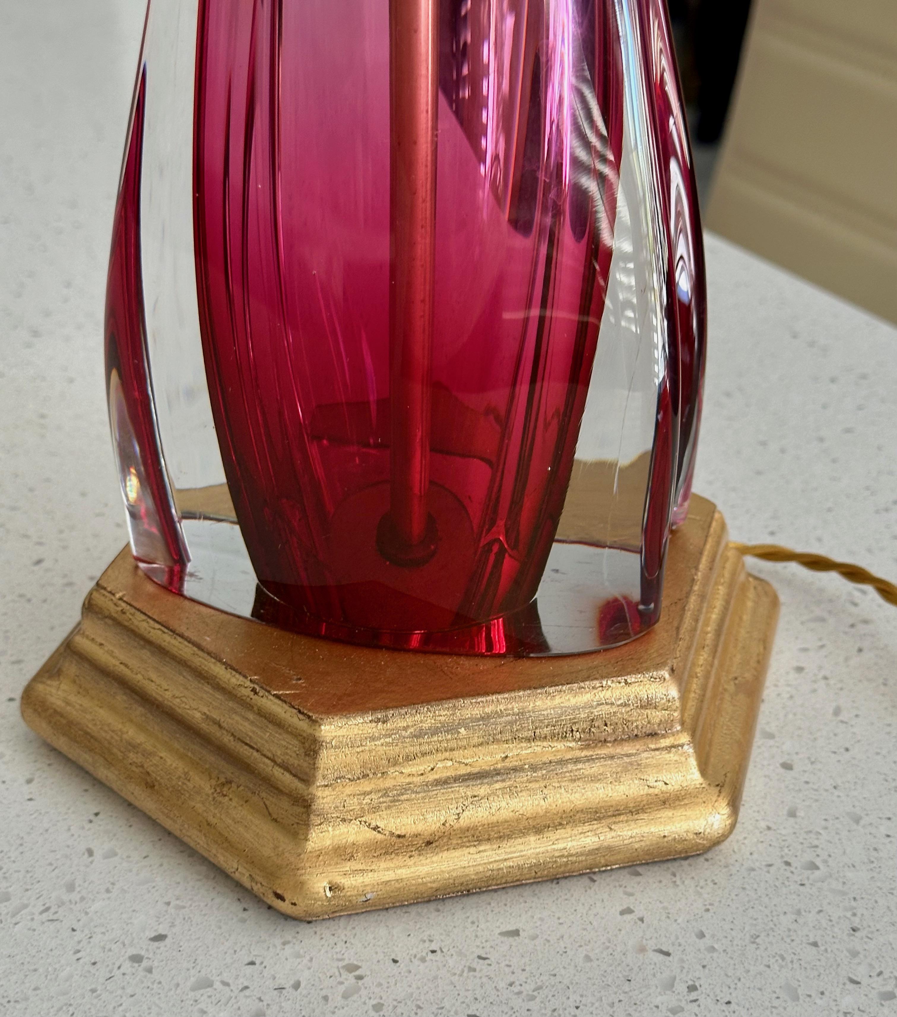 Val Saint Lambert Lamp Ruby Red Crystal Table Lamp For Sale 5