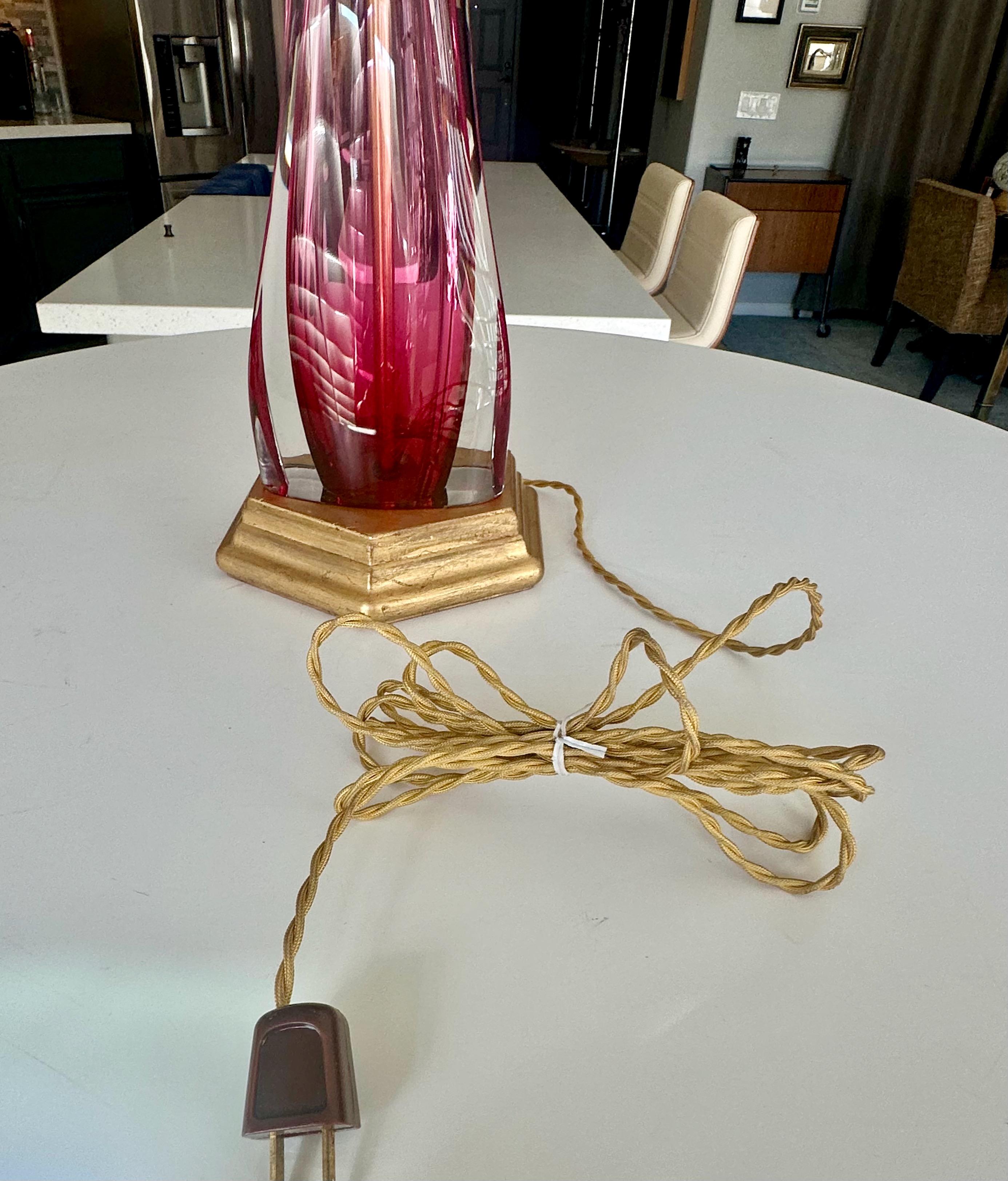 Val Saint Lambert Lamp Ruby Red Crystal Table Lamp For Sale 7