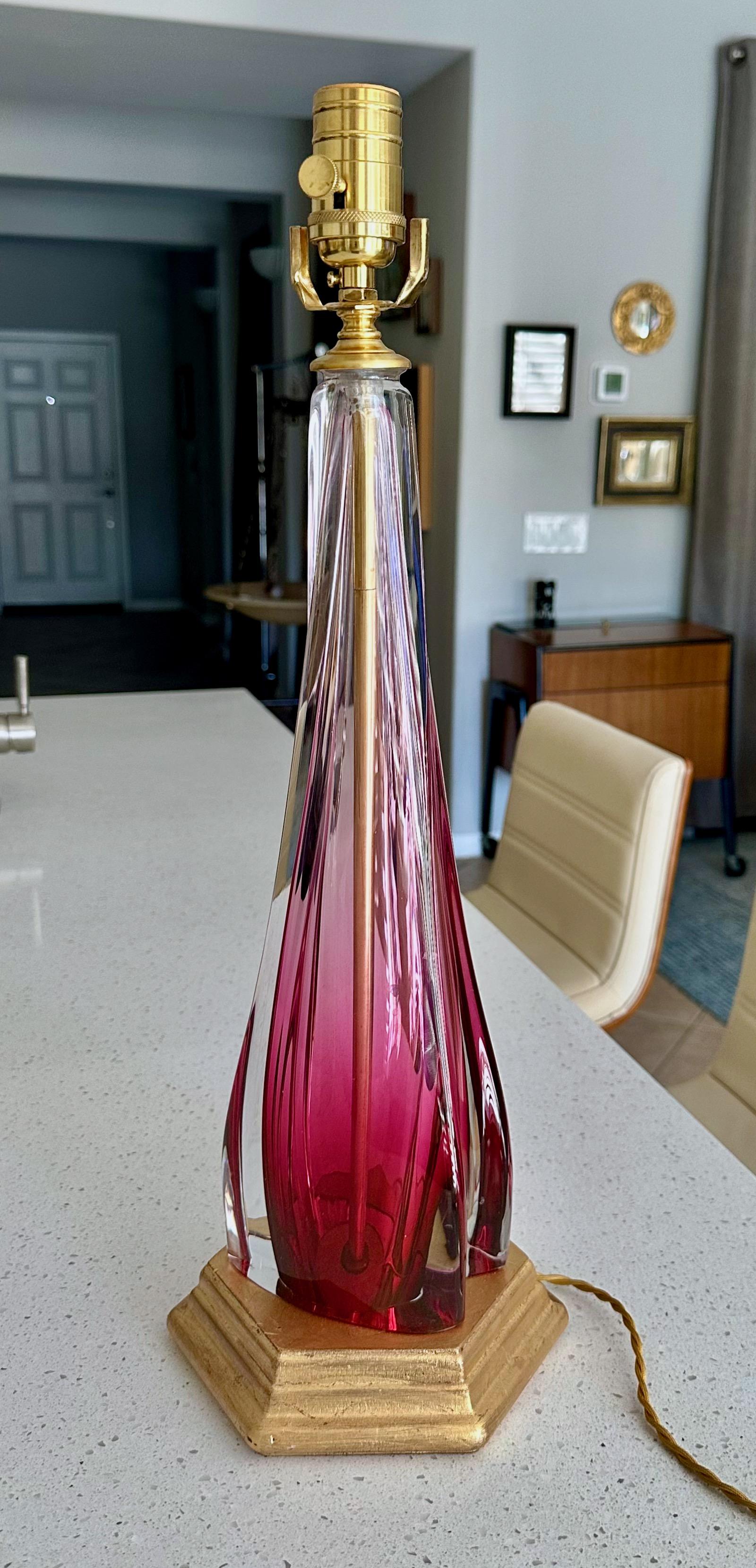 Val Saint Lambert Lamp Ruby Red Crystal Table Lamp For Sale 8