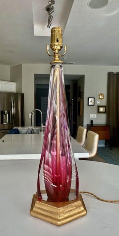 Val Saint Lambert Lamp Ruby Red Crystal Table Lamp
