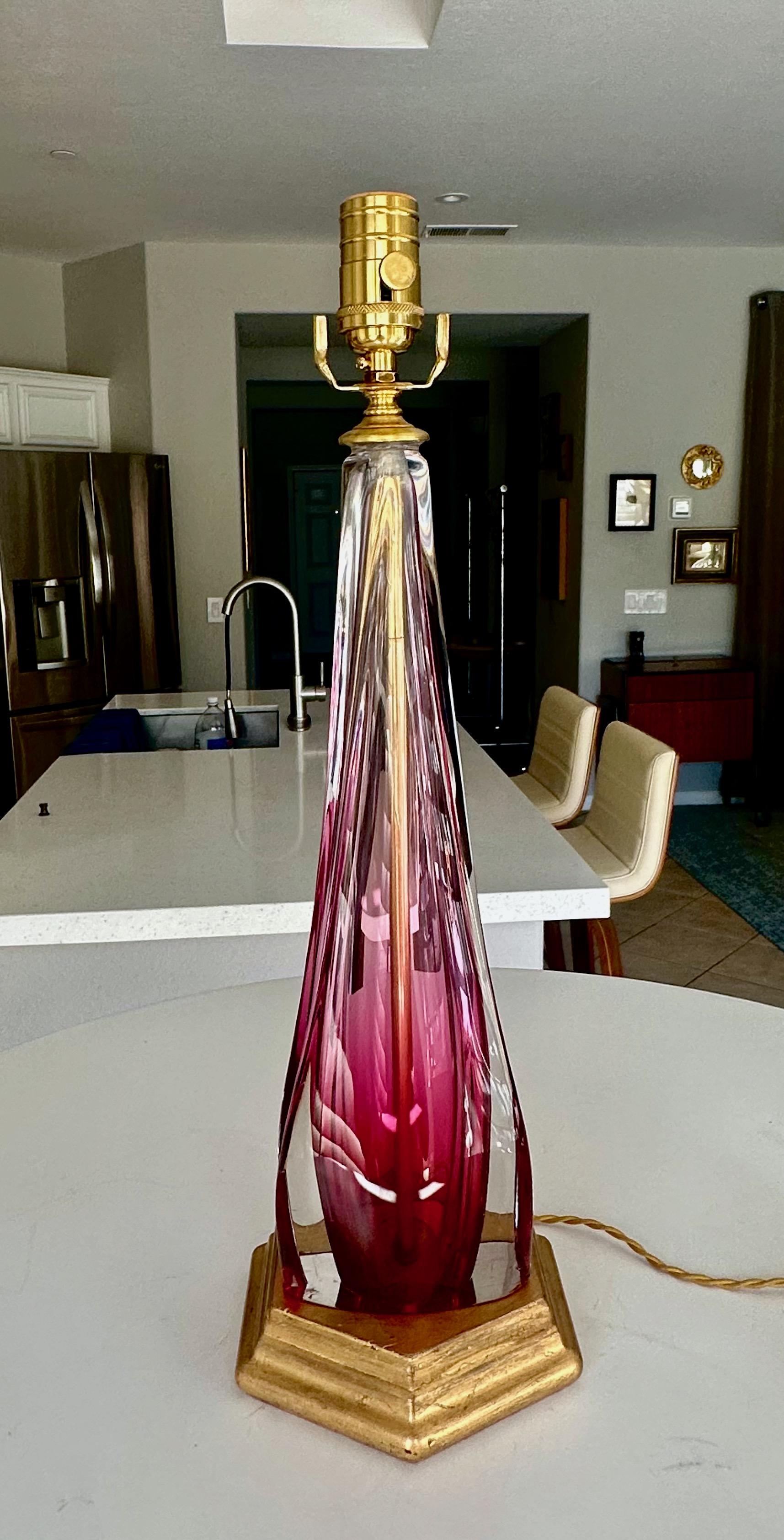 Belgian Val Saint Lambert Lamp Ruby Red Crystal Table Lamp For Sale