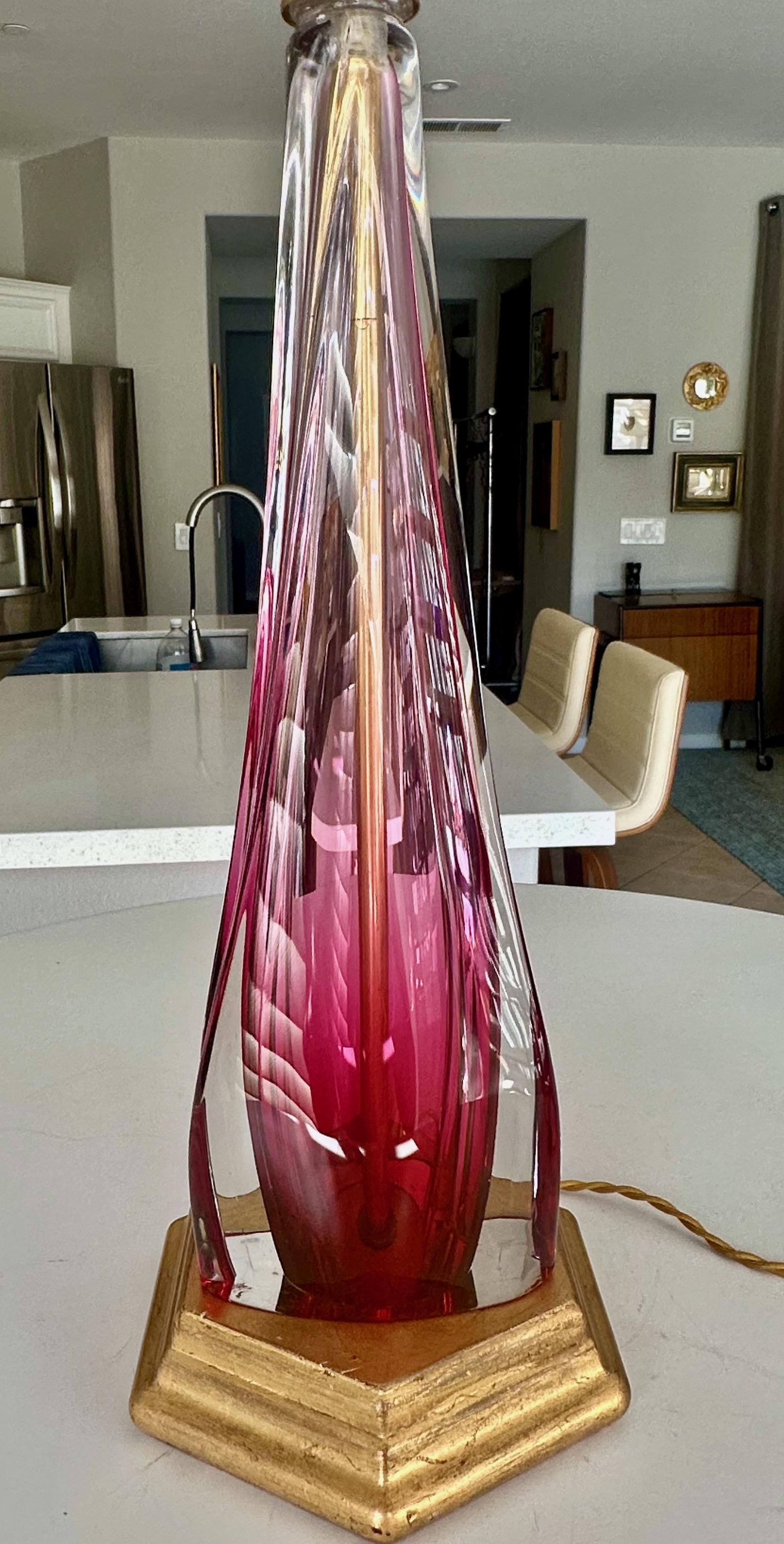 Val Saint Lambert Lamp Ruby Red Crystal Table Lamp In Good Condition For Sale In Palm Springs, CA