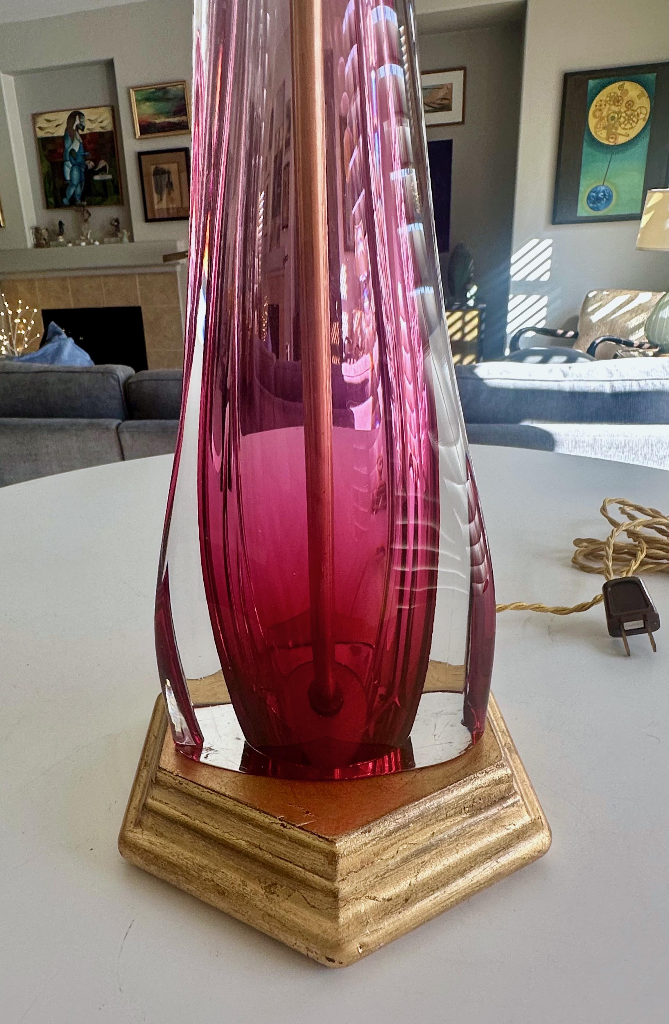 Mid-20th Century Val Saint Lambert Lamp Ruby Red Crystal Table Lamp For Sale