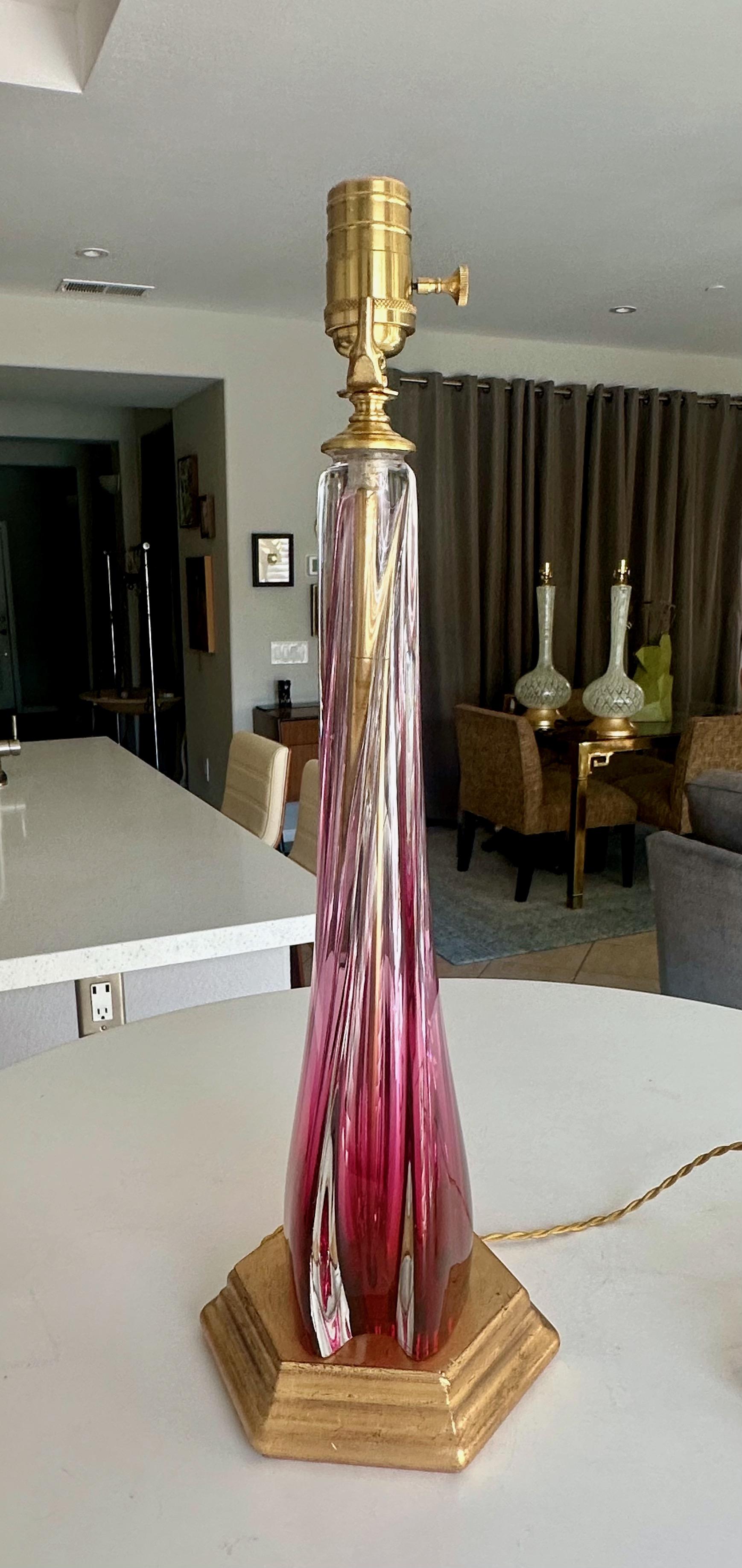 Brass Val Saint Lambert Lamp Ruby Red Crystal Table Lamp For Sale