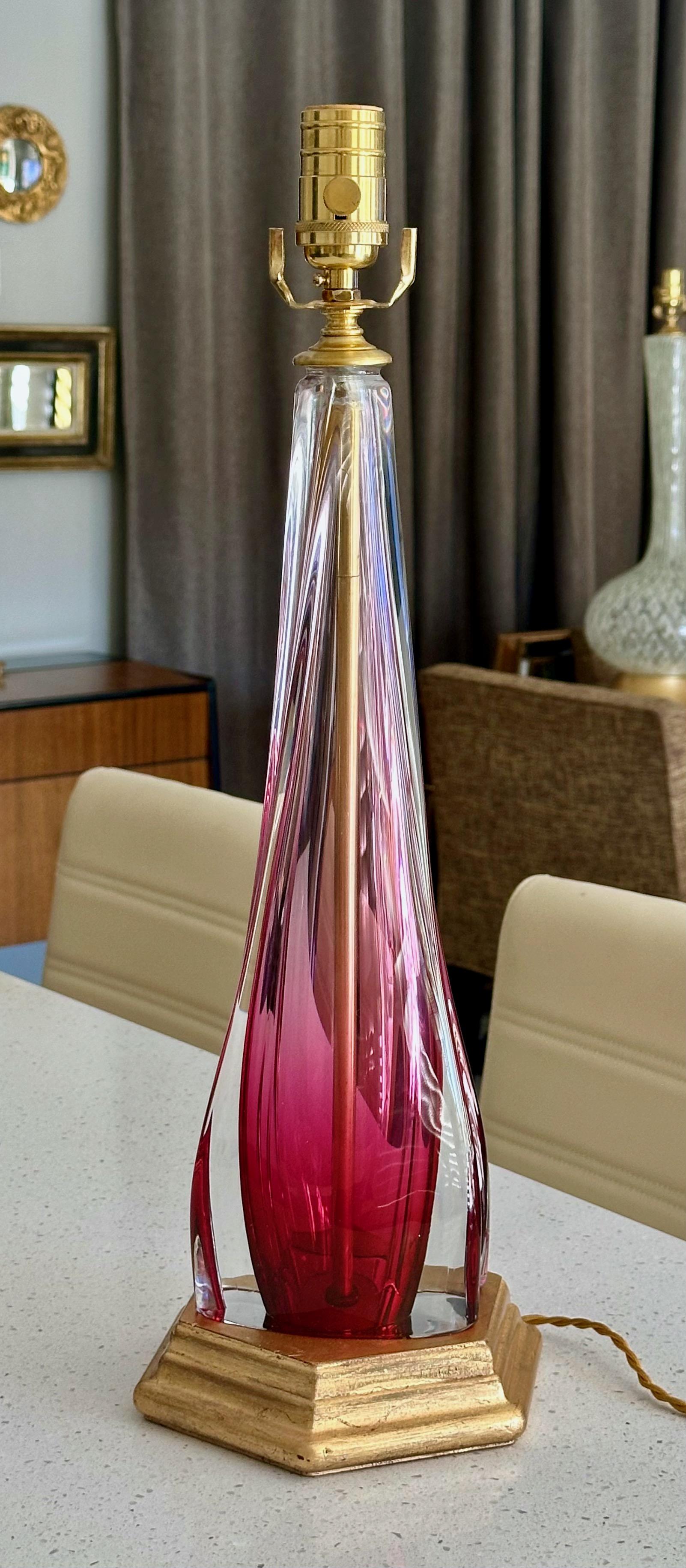 Val Saint Lambert Lamp Ruby Red Crystal Table Lamp For Sale 1