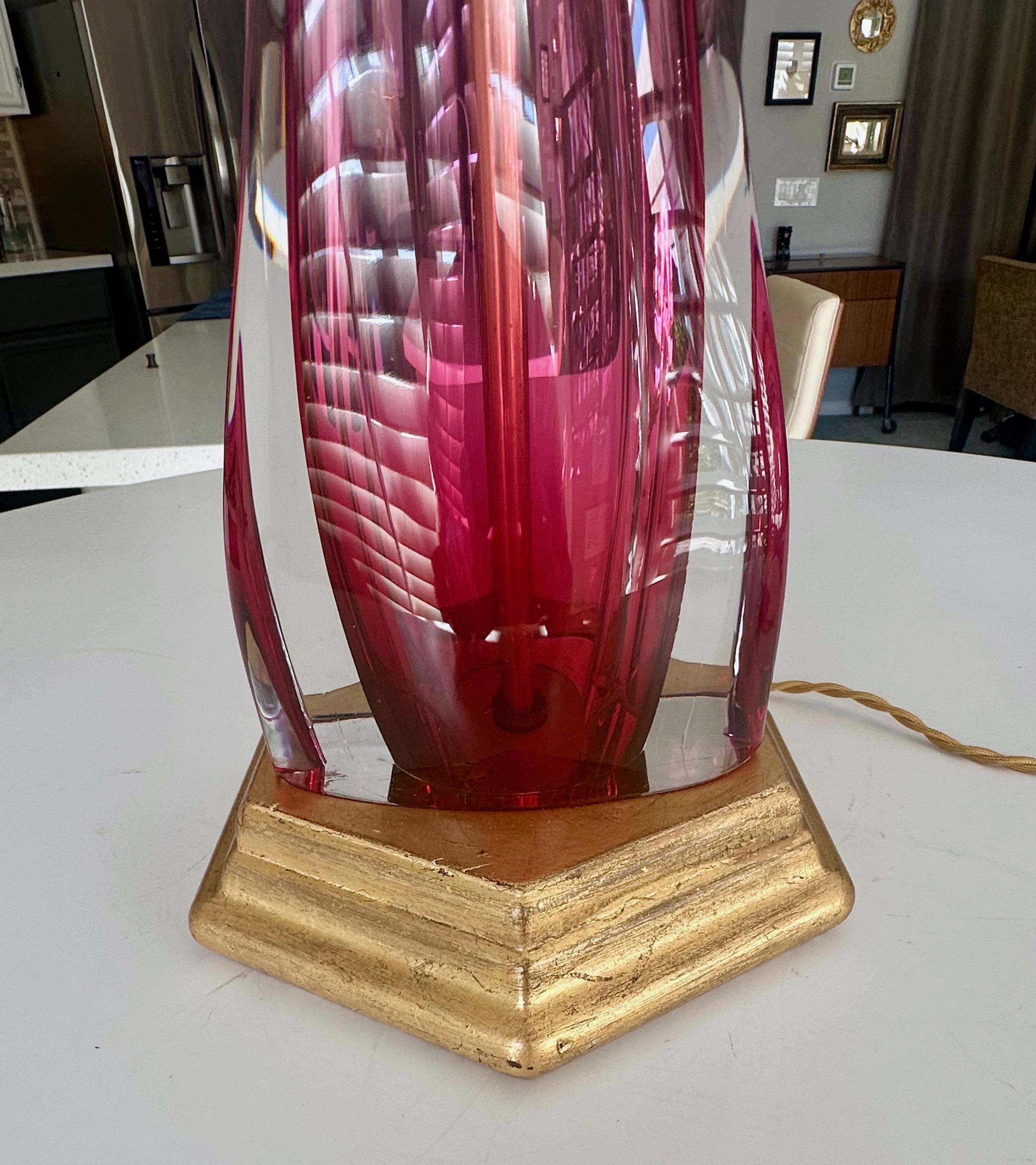 Val Saint Lambert Lamp Ruby Red Crystal Table Lamp For Sale 2