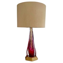 Val Saint Lambert Lampe, Rubinrote Kristall-Tischlampe
