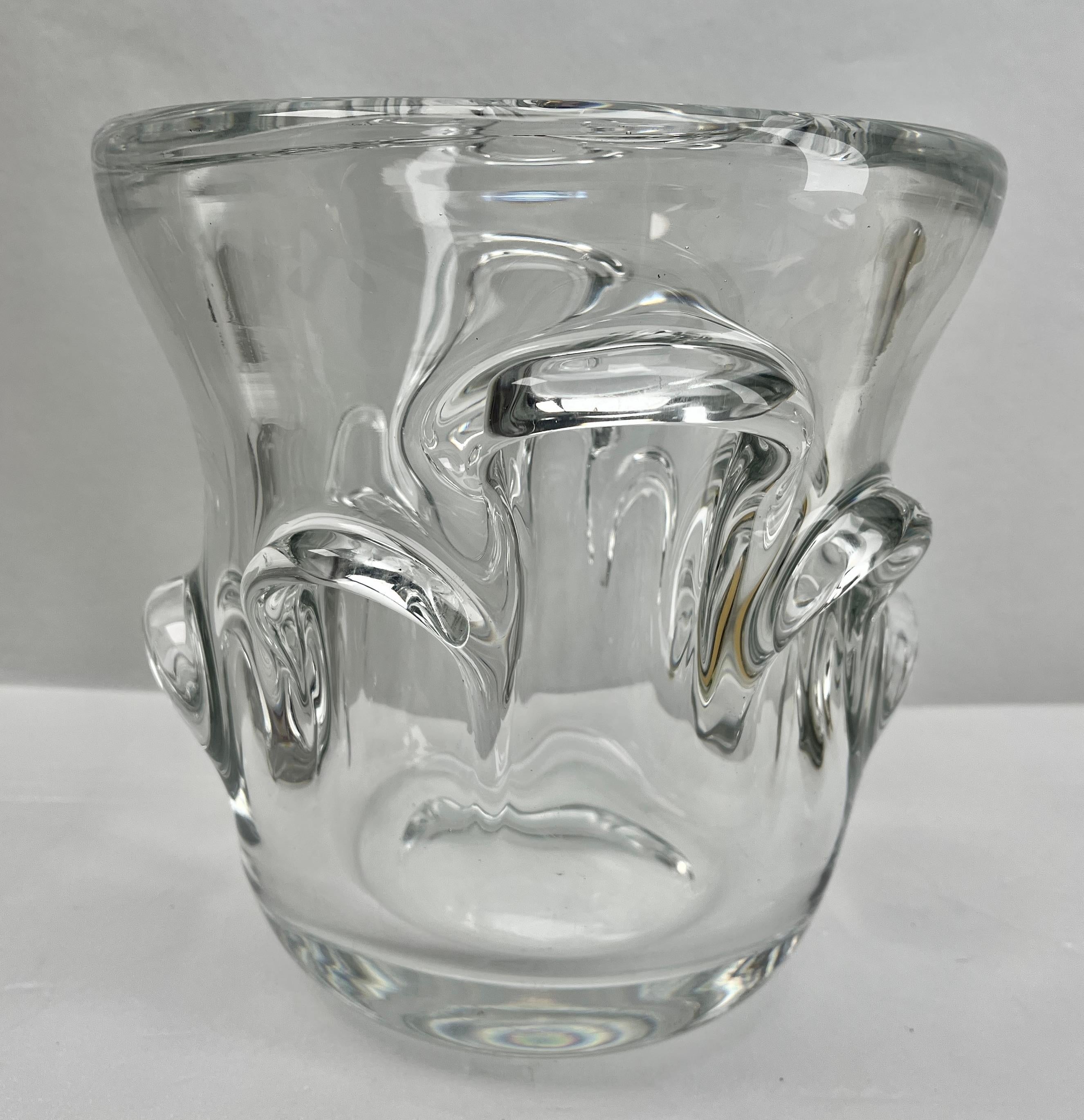 Val Saint Lambert Large Clear Crystal Champagne Wine Bucket Cooler
Large Heavy Val Saint Lambert Crystal Vase. 

Has been given a thick Sommerso clear layer and sculpted with subtle curves by the master craftsmen at Belgium's top factory.
A result