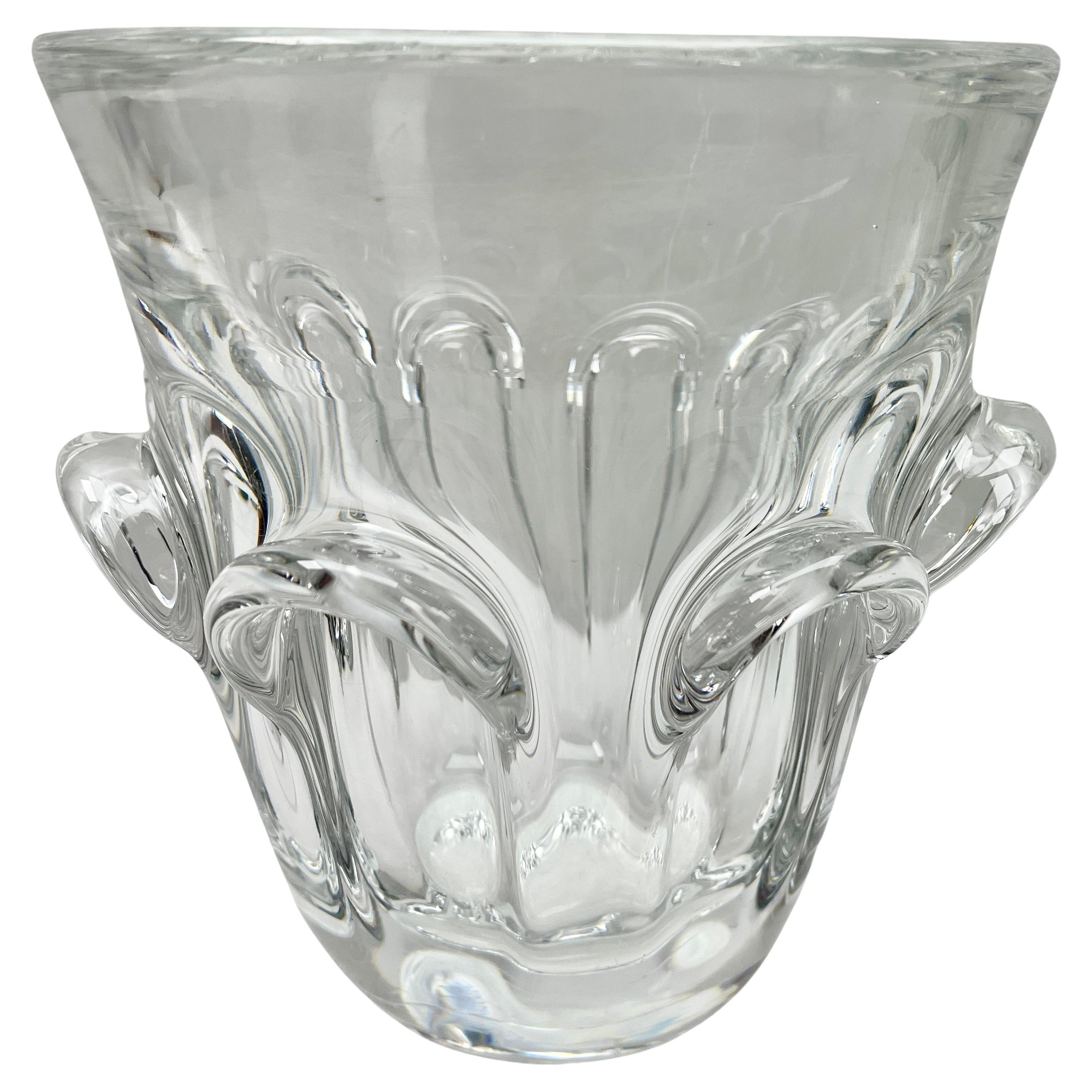 Mid-Century Modern Val Saint Lambert Large Clear Crystal Champagne Wine Bucket Cooler or Vase For Sale