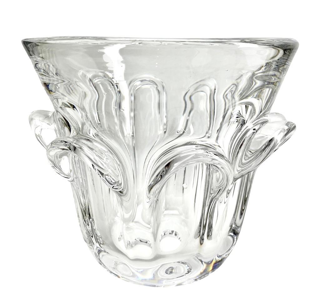 Hand-Crafted Val Saint Lambert Large Clear Crystal Champagne Wine Bucket Cooler or Vase For Sale
