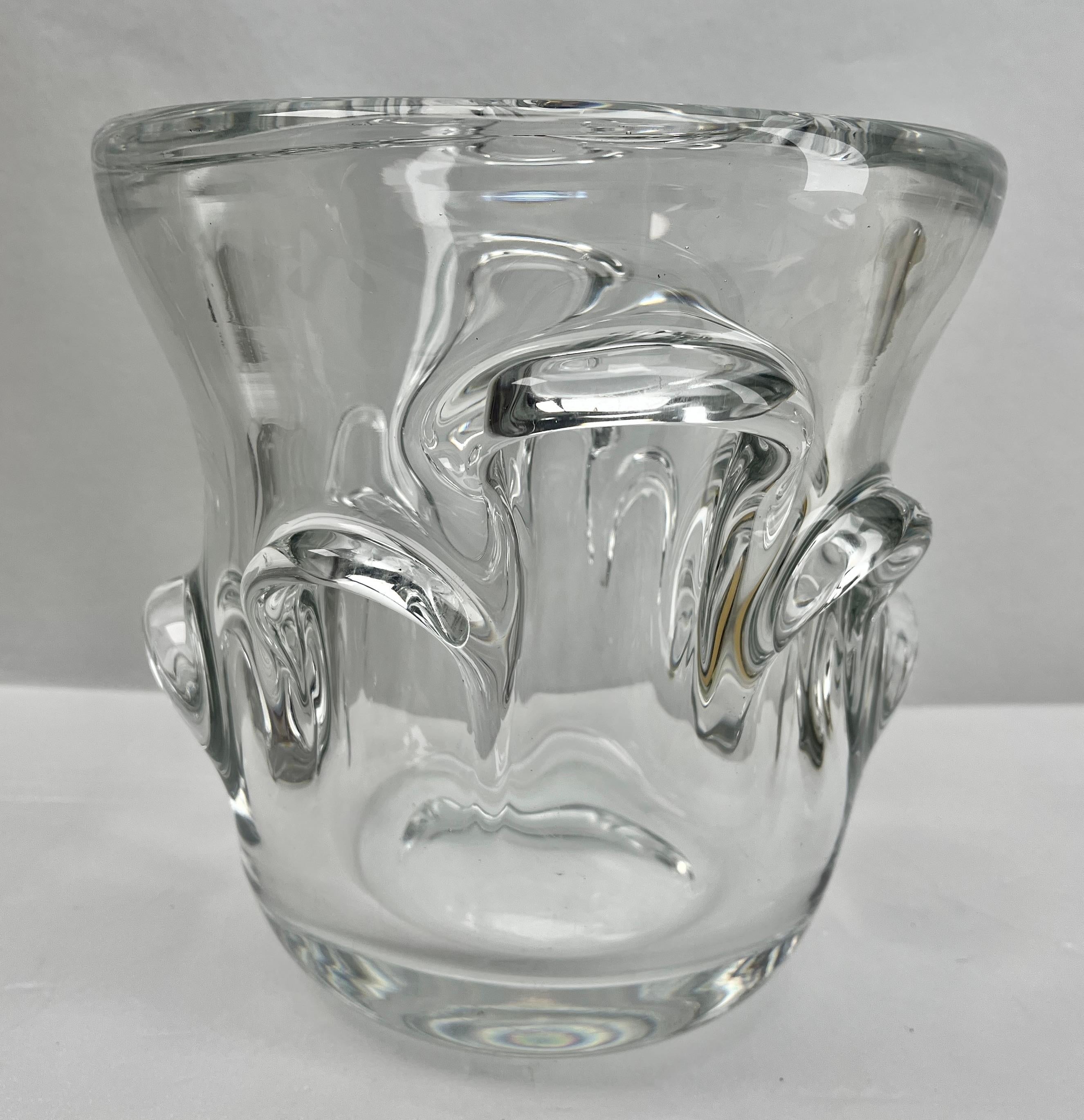 Hand-Crafted Val Saint Lambert Large Clear Crystal Champagne Wine Bucket Cooler or Vase For Sale