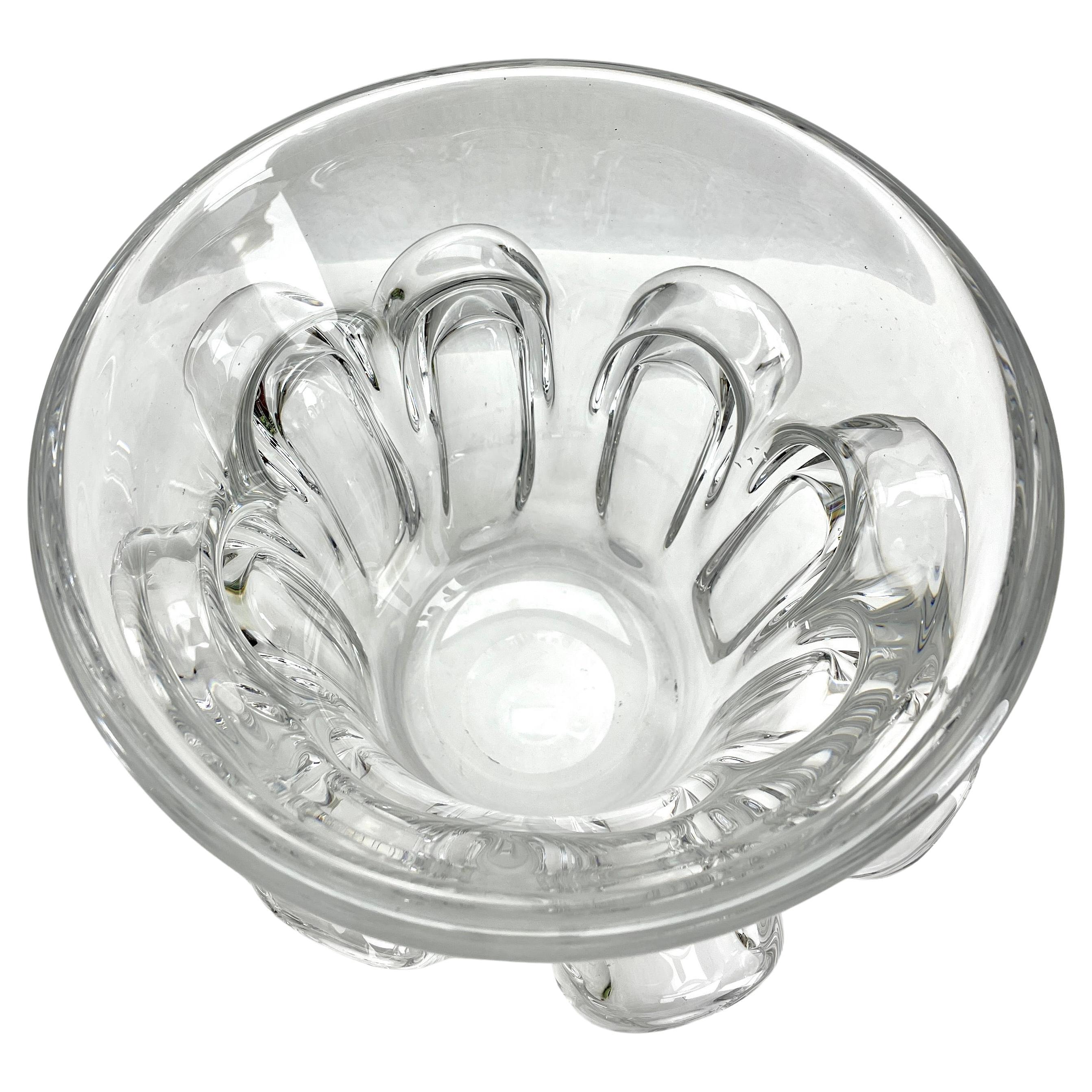 Val Saint Lambert Large Clear Crystal Champagne Wine Bucket Cooler or Vase In Good Condition In Verviers, BE