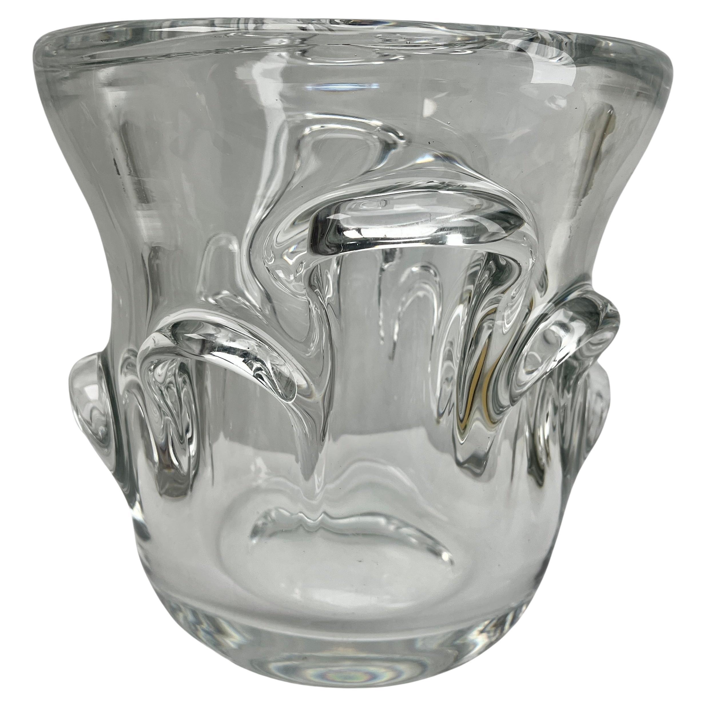 Val Saint Lambert Large Clear Crystal Champagne Wine Bucket Cooler or Vase For Sale