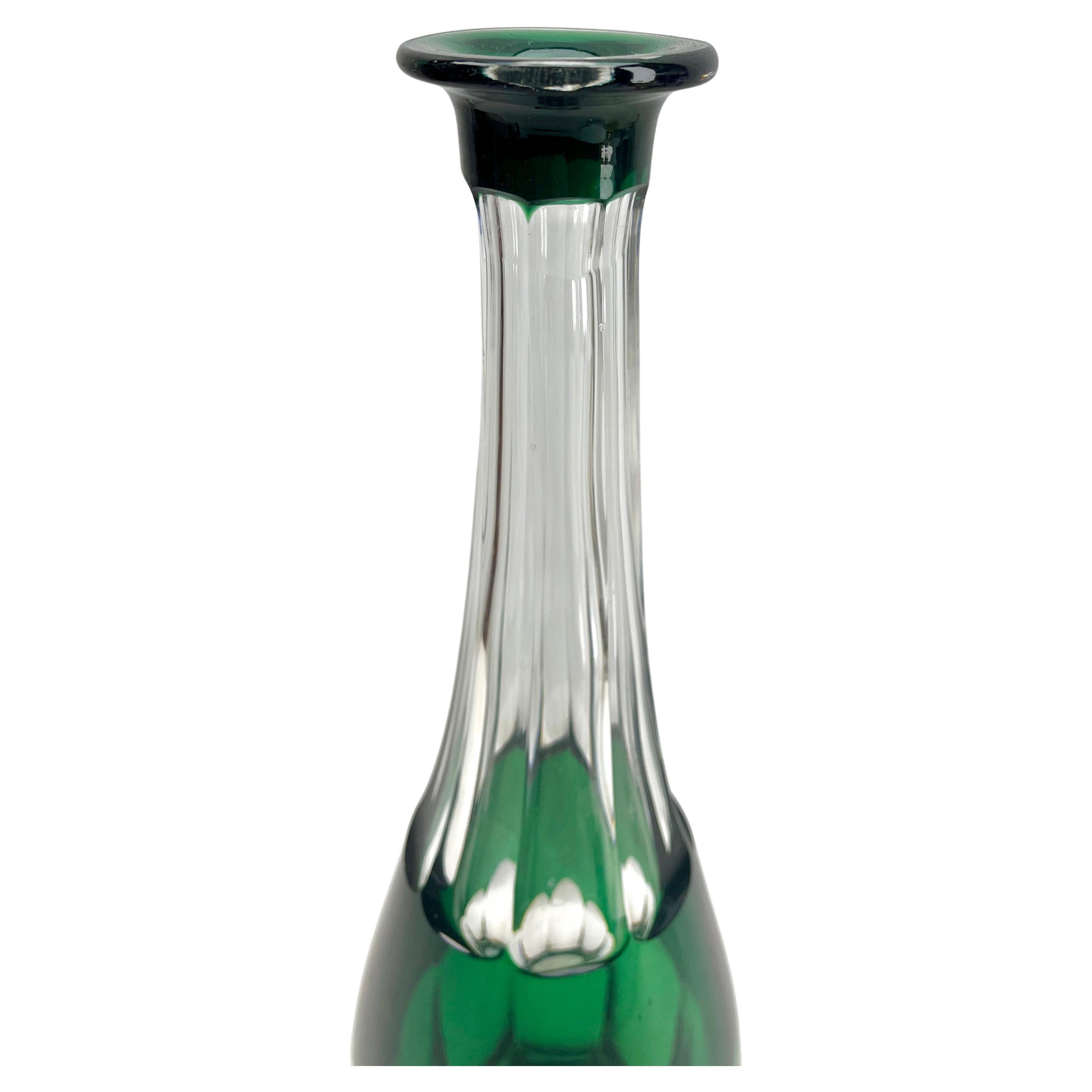 Belgian Val Saint Lambert Large Crystal Decanter, Colored Overlay Cut to Clear For Sale